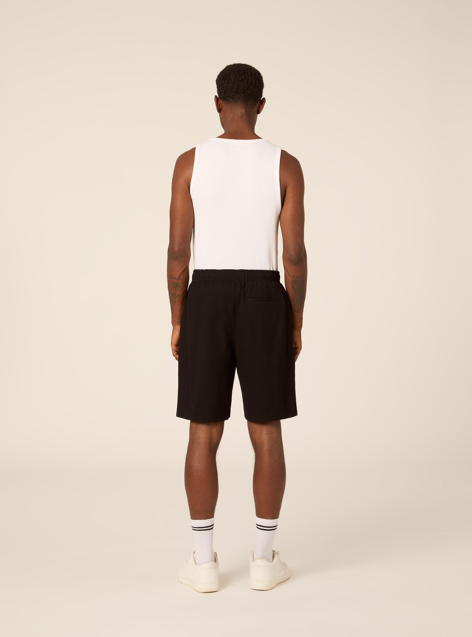 Structured Knit Drawstring Bermuda Shorts, BK1 BLACK