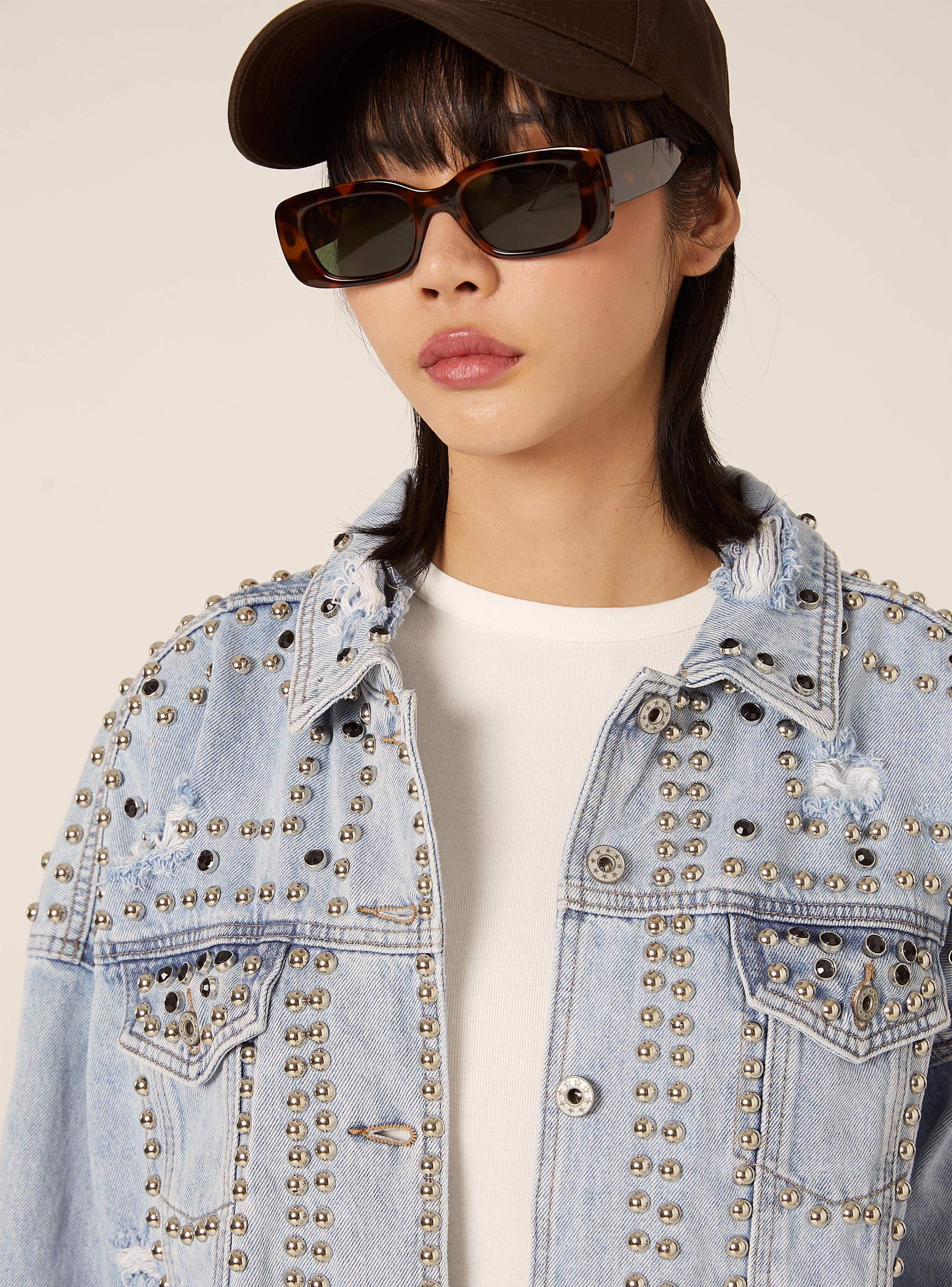 Denim jacket with studs, D007 LIGHT AZURE