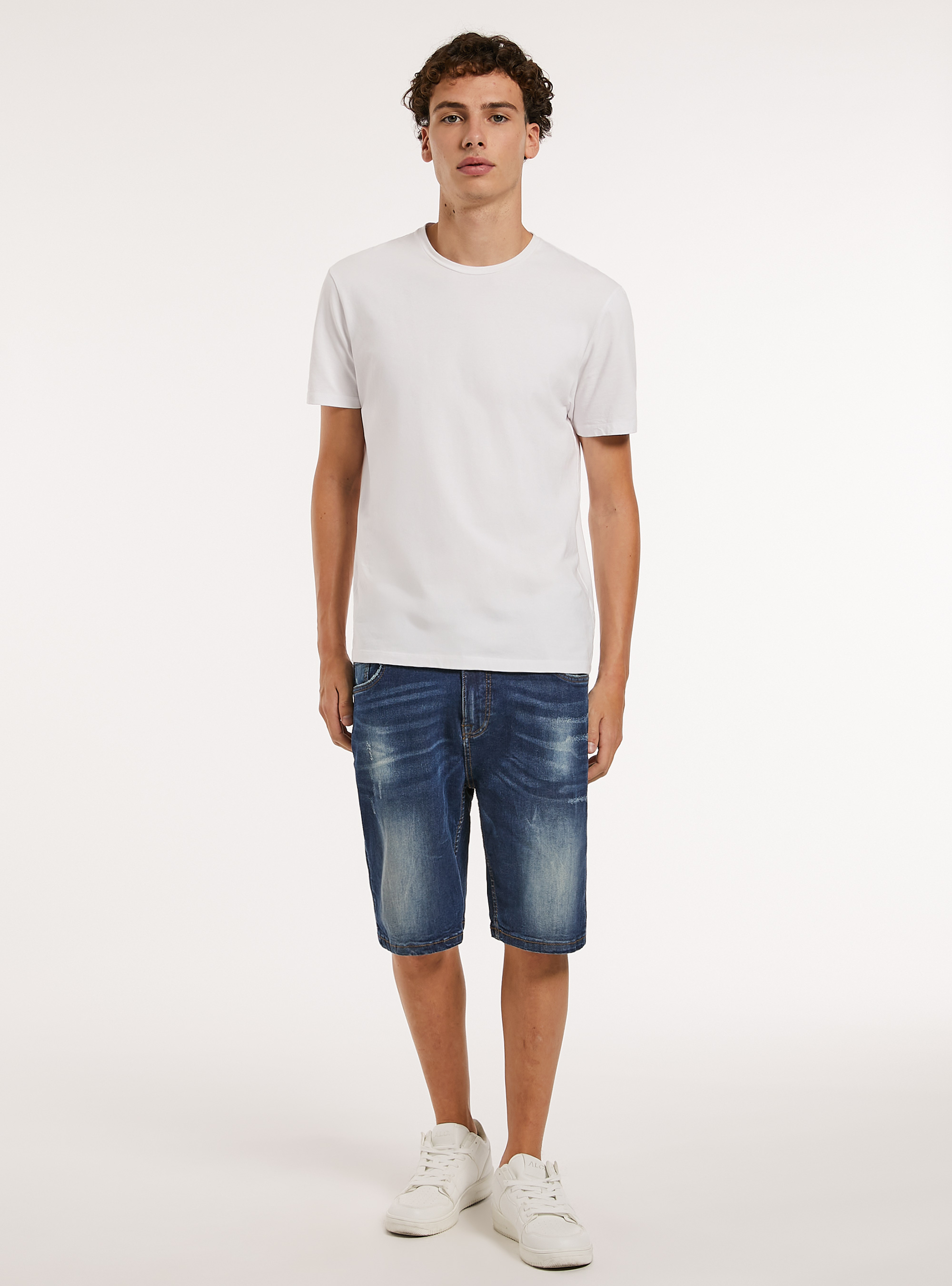 Bermudas de denim el&aacute;stico, D002 MEDIUM DARK BLUE