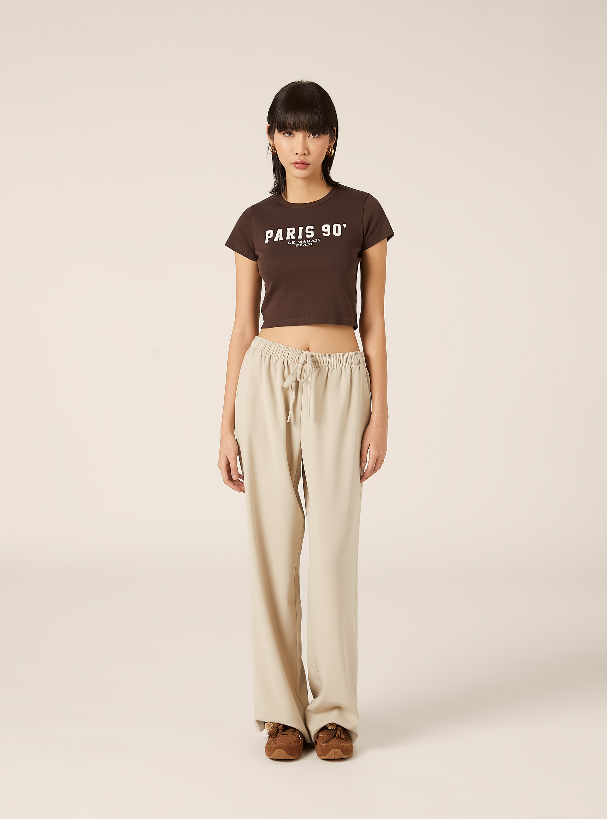 Cropped Short Sleeve Varsity Graphic T-Shirt, BR1 BROWN DARK