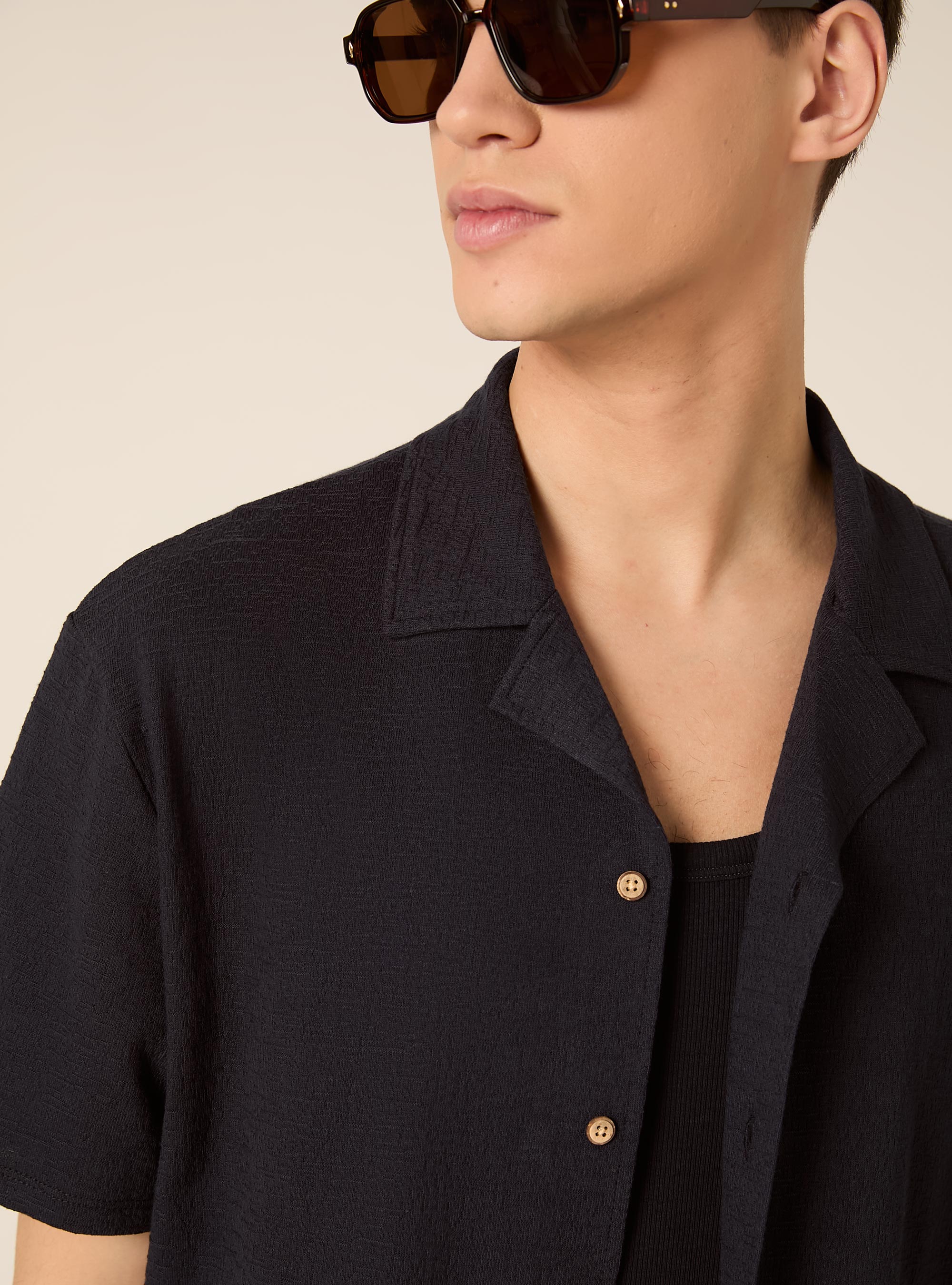 Strukturiertes Hemd in Boxy-Fit, NA1 NAVY DARK