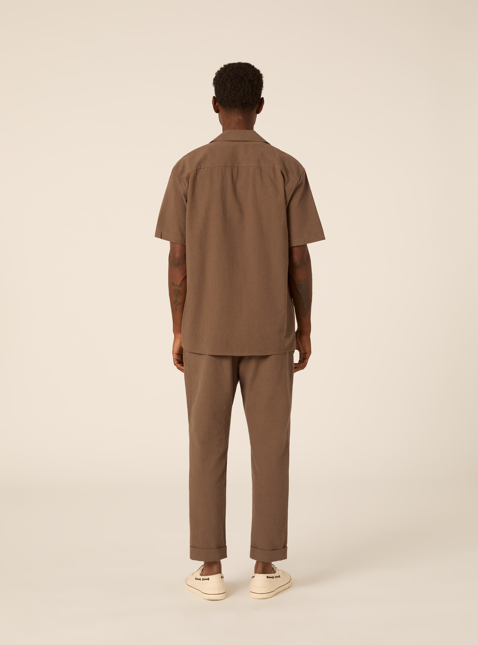 Linen Blend Bowling Shirt, MBR2 BROWN MEL MED