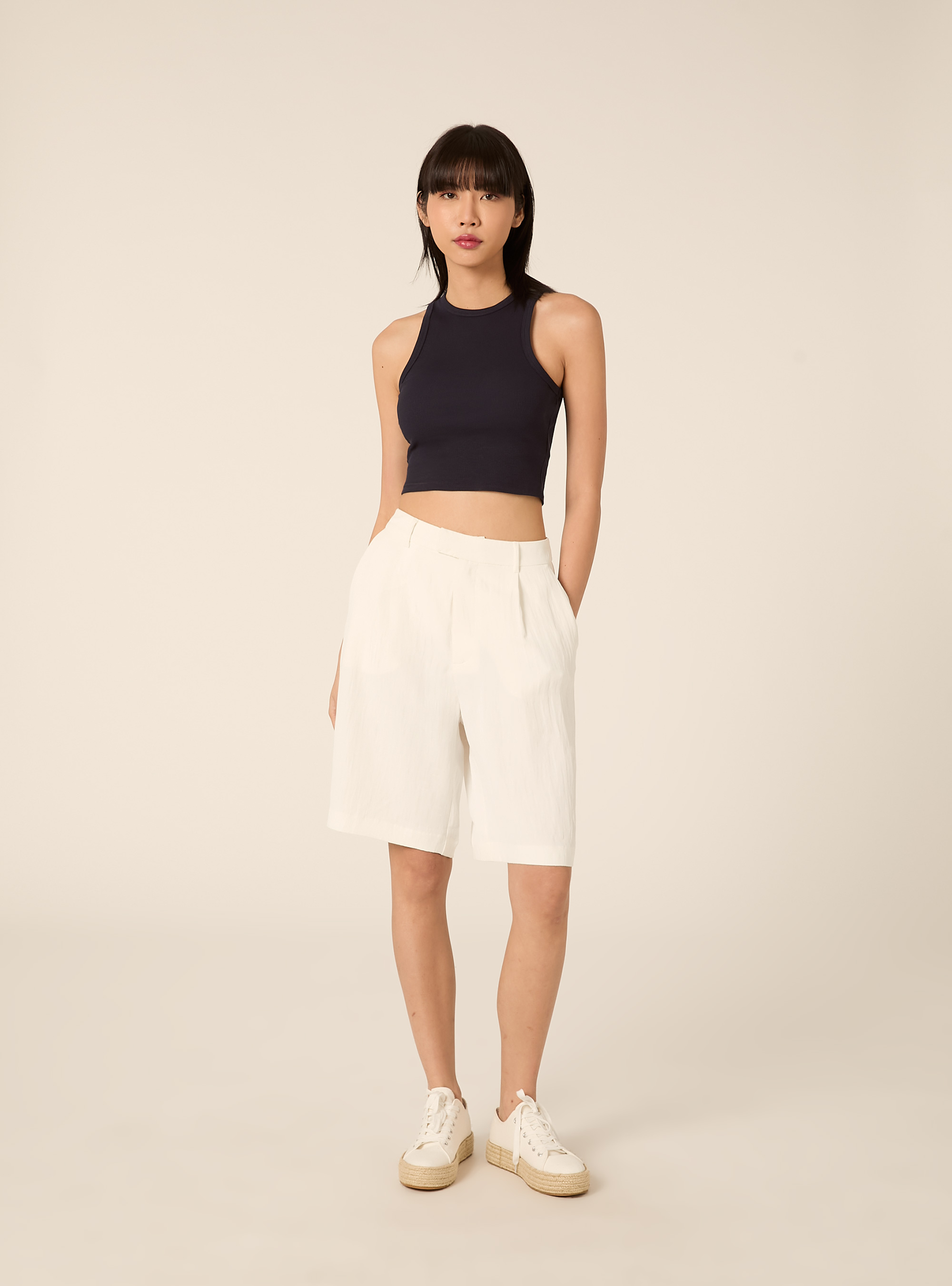 Kurzes, geripptes Tanktop, NA3 NAVY LIGHT