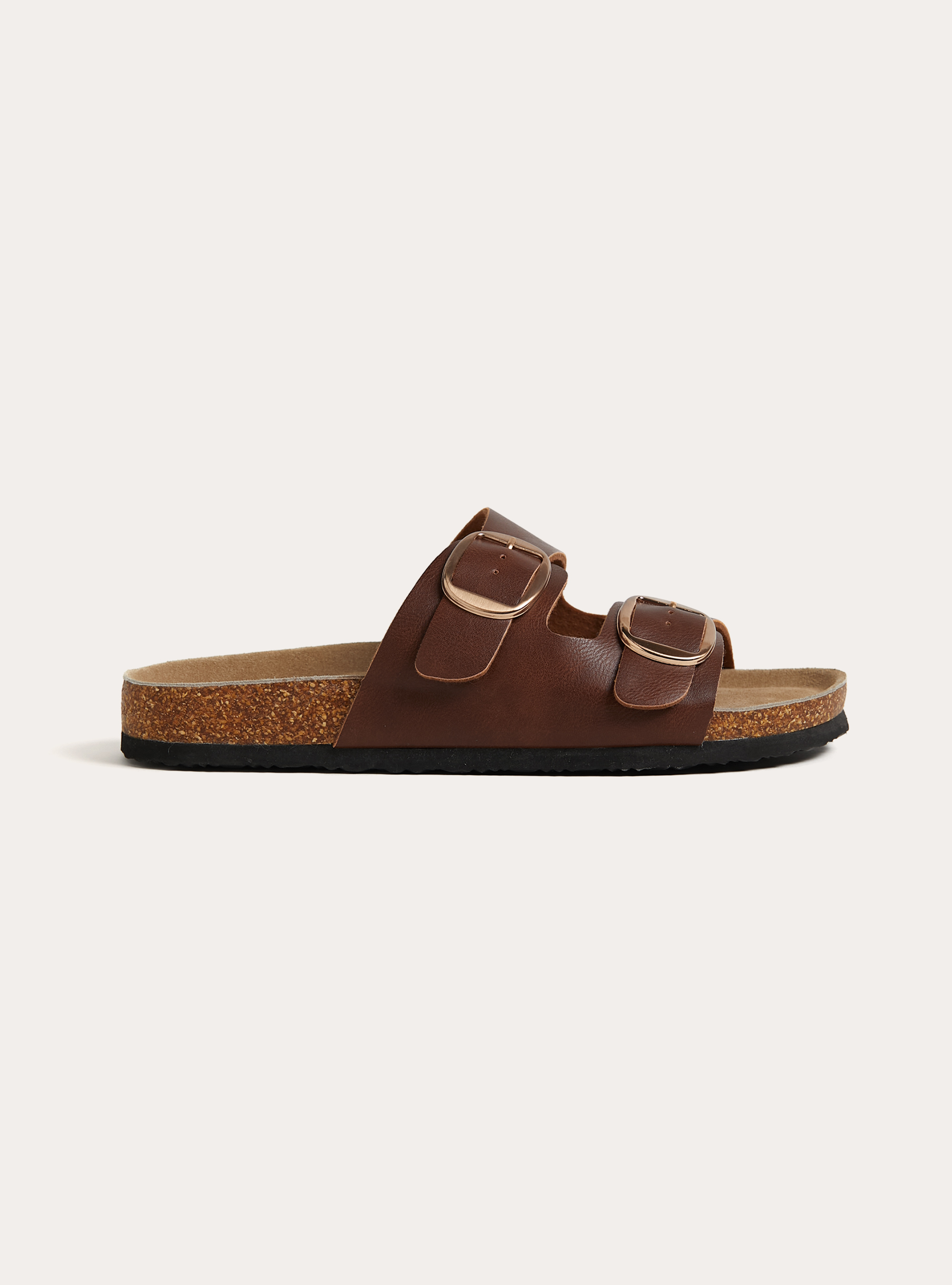 Sandalo in similpelle con fibbie, BR2 BROWN MEDIUM