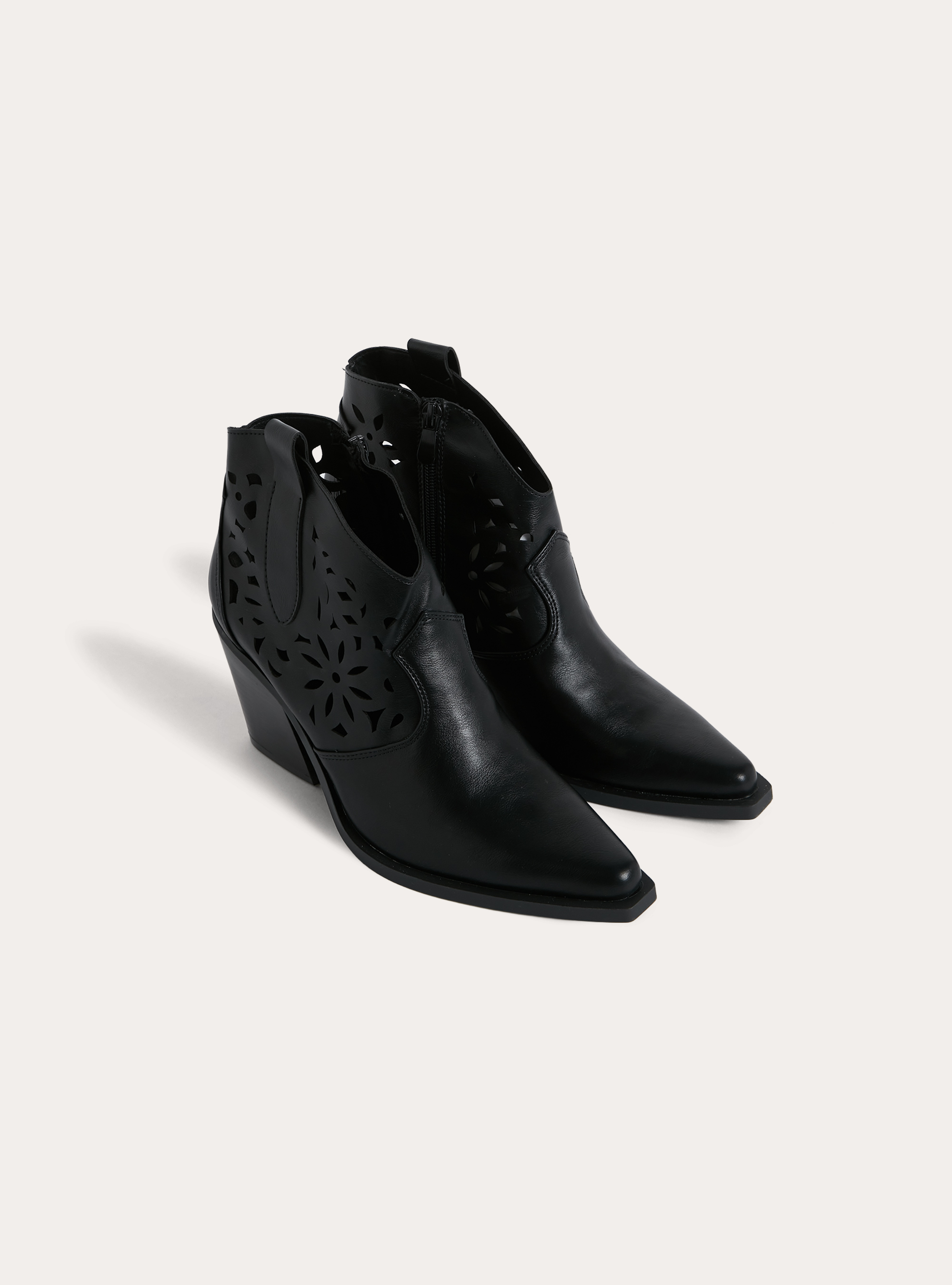 Perforated leather-effect ankle boots, BK1 BLACK