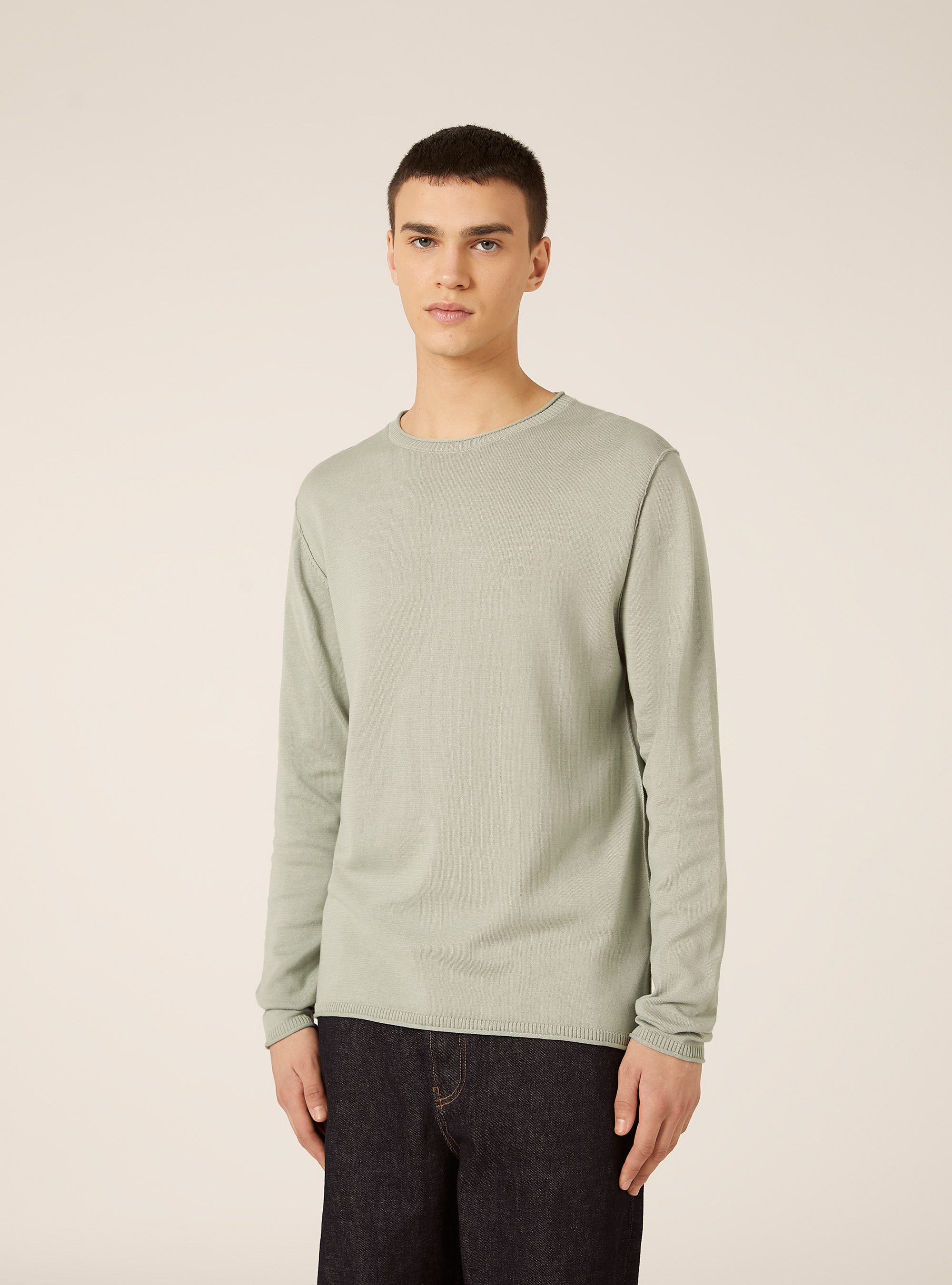 Pullover girocollo in cotone, SALVIA CHIARO