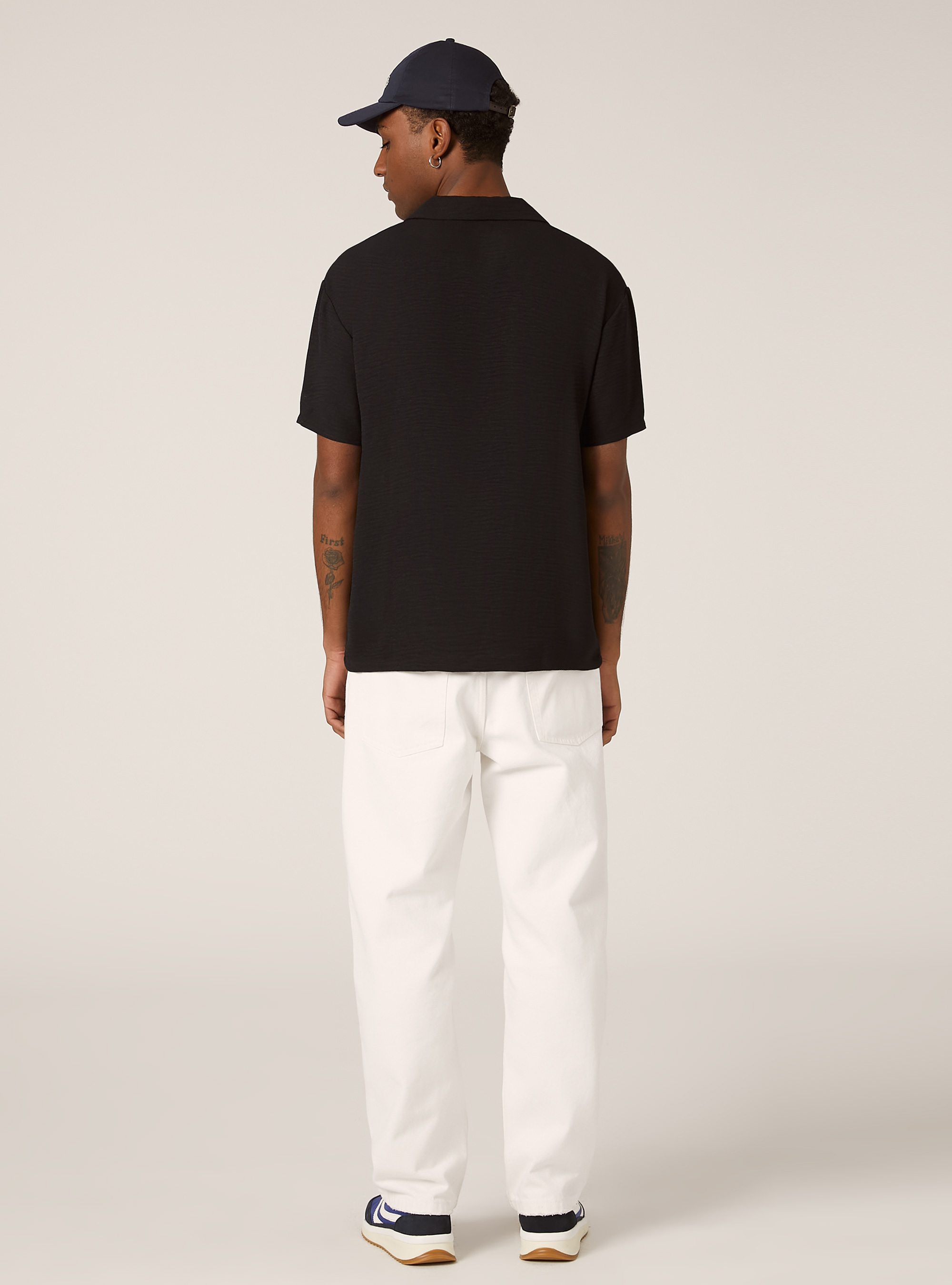 Polo en crepe &agrave; col ouvert, BK1 BLACK