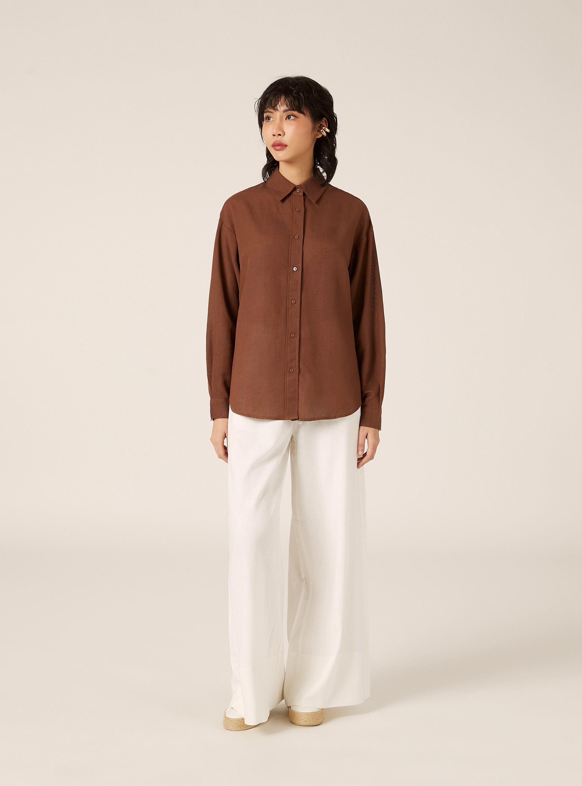 Camisa de mezcla de lino, BR2 BROWN MEDIUM