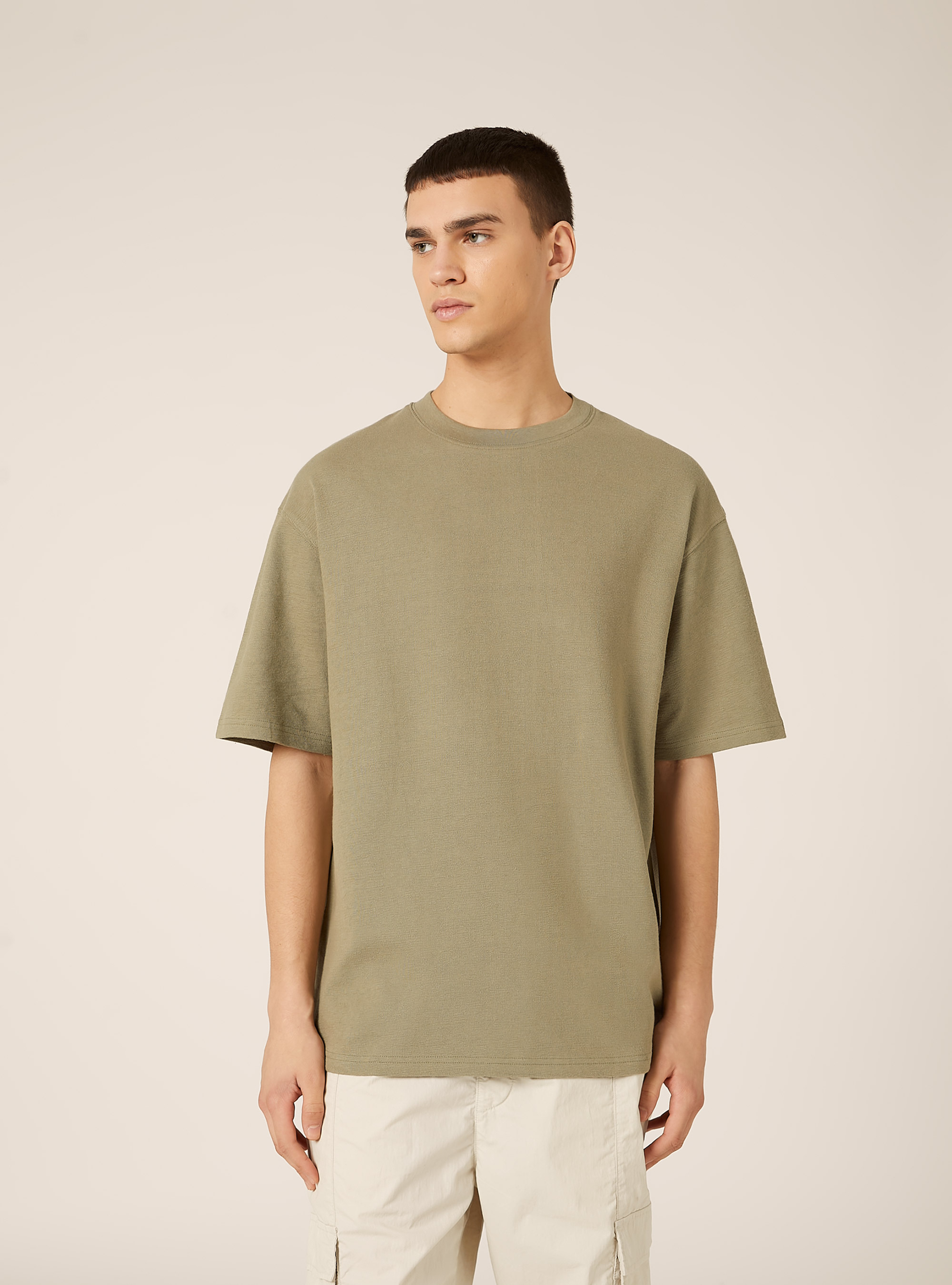 Textured cotton T-shirt, KY2 KAKY MEDIUM