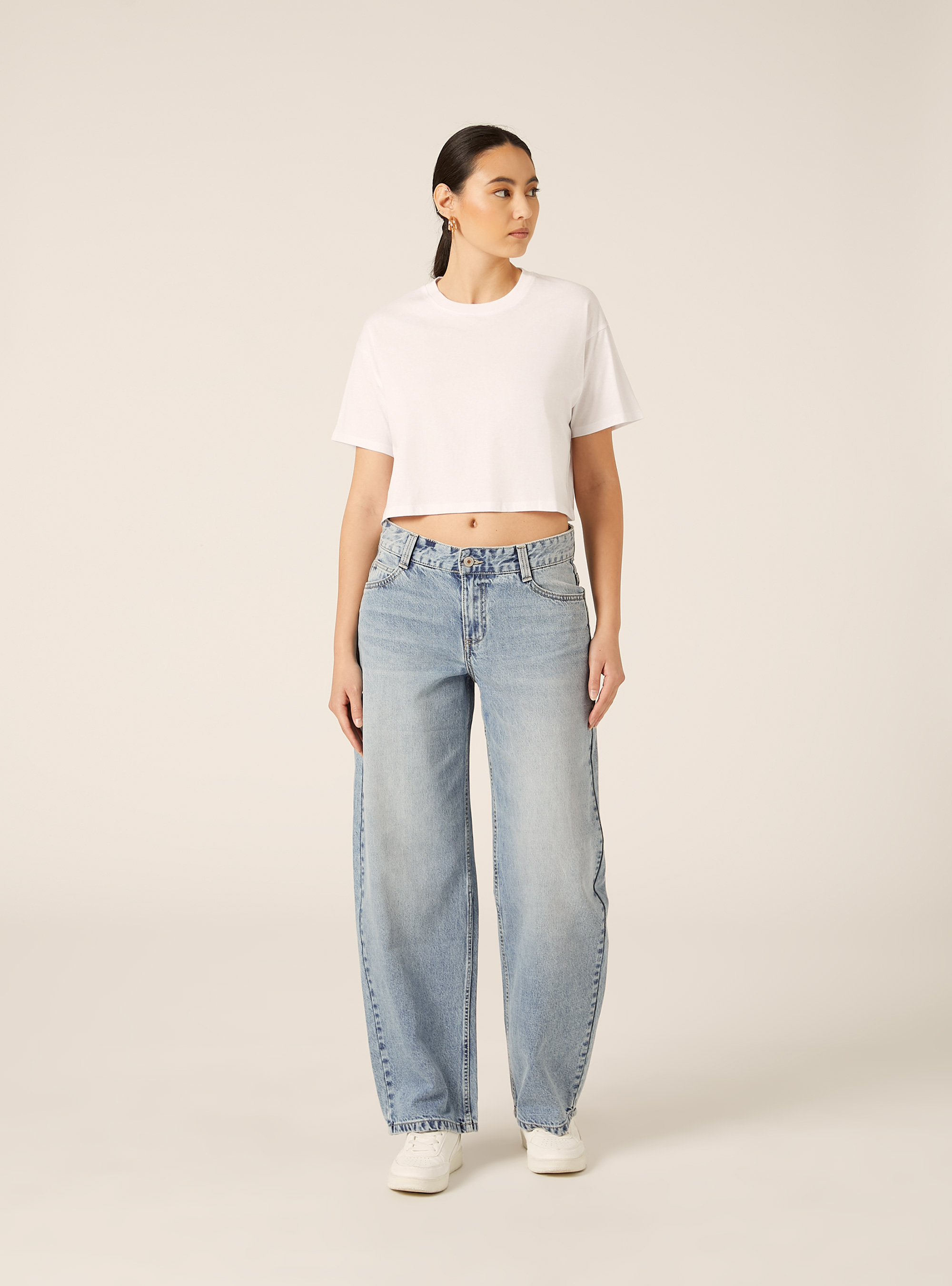 Basic Crew Neck Cropped T-Shirt, WH3 WHITE