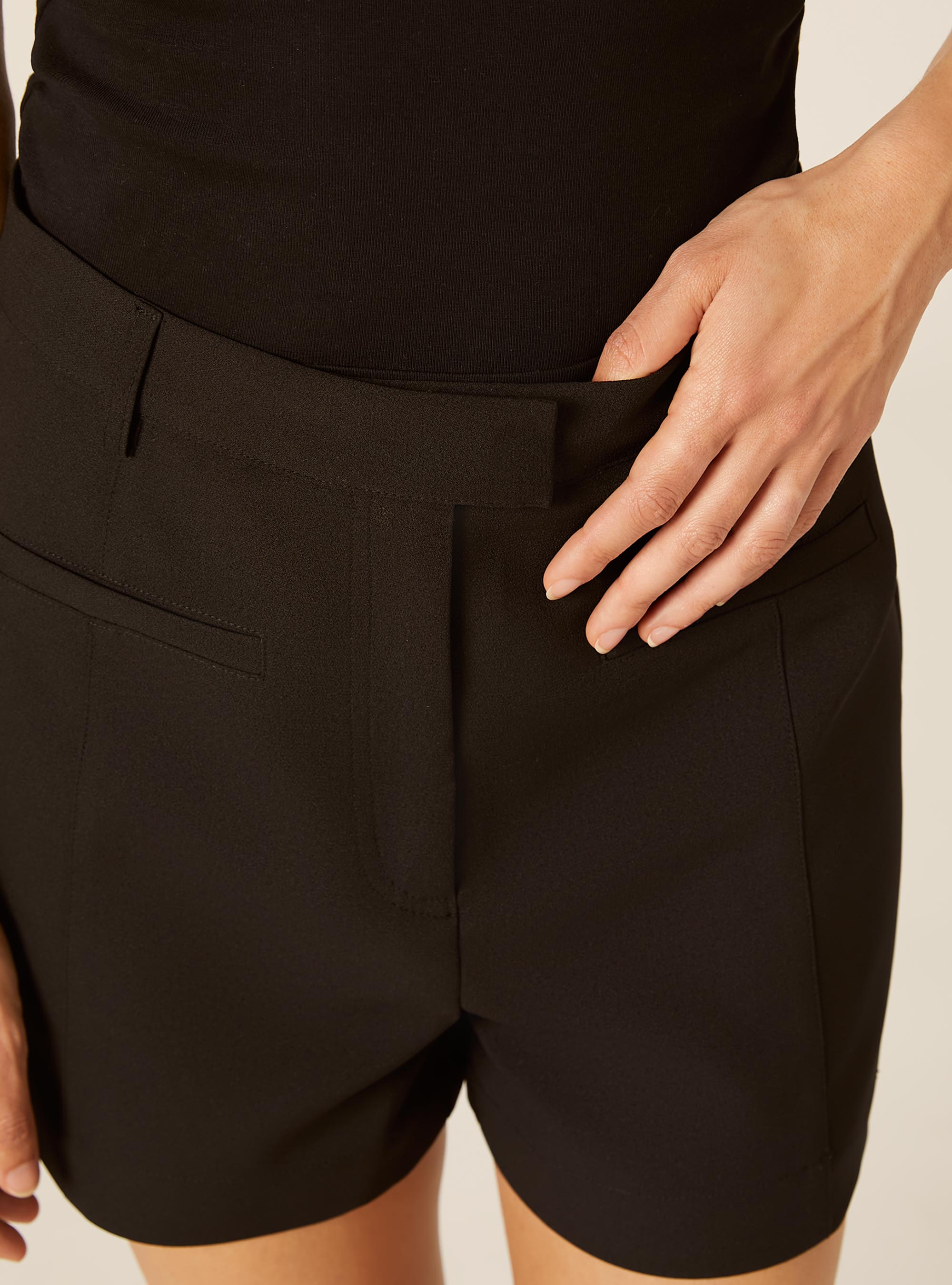 Shorts de Crep&eacute; de Color Liso, BK1 BLACK