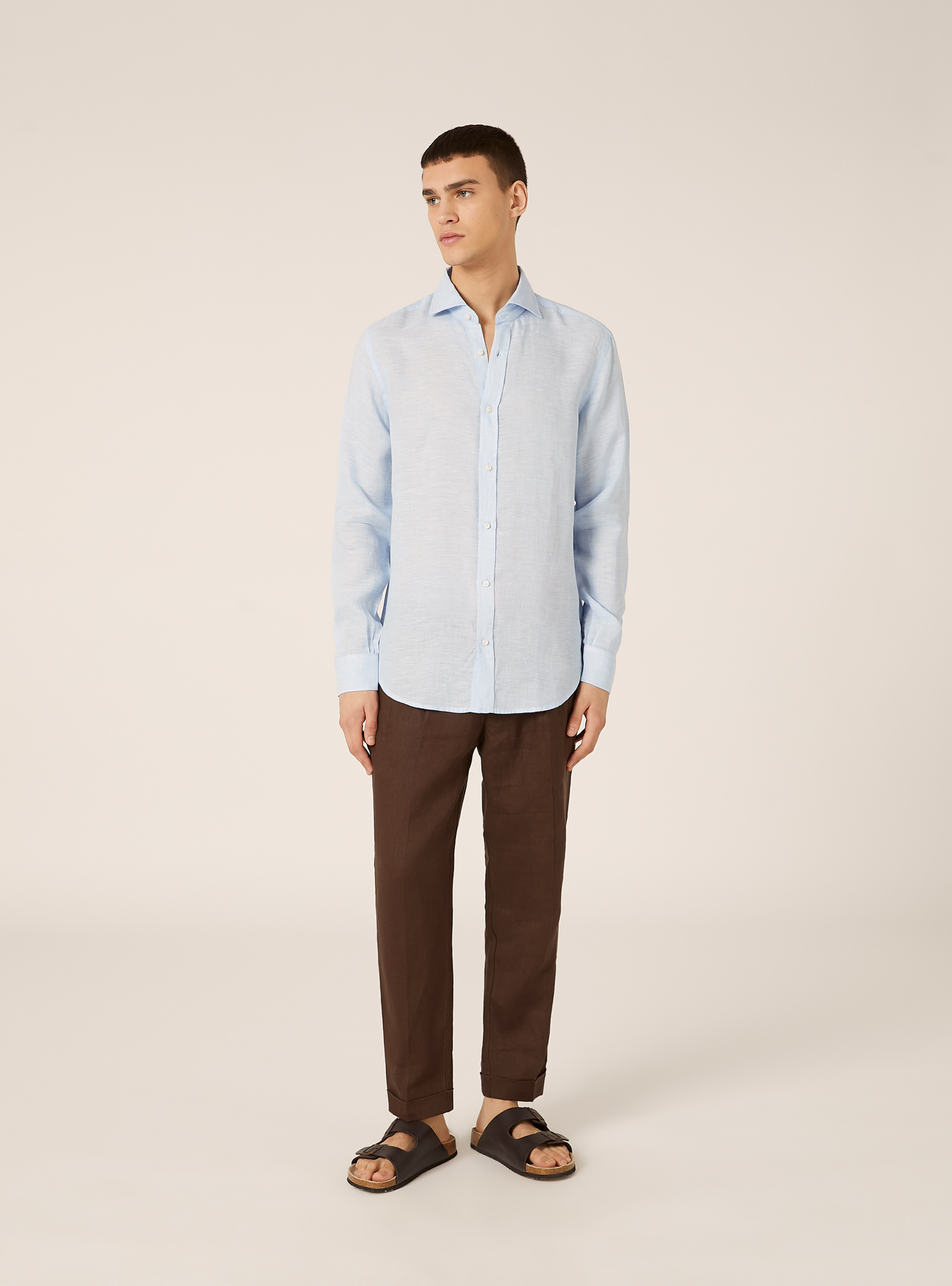 Camicia in puro lino a maniche lunghe, AZZURRO CHIARO