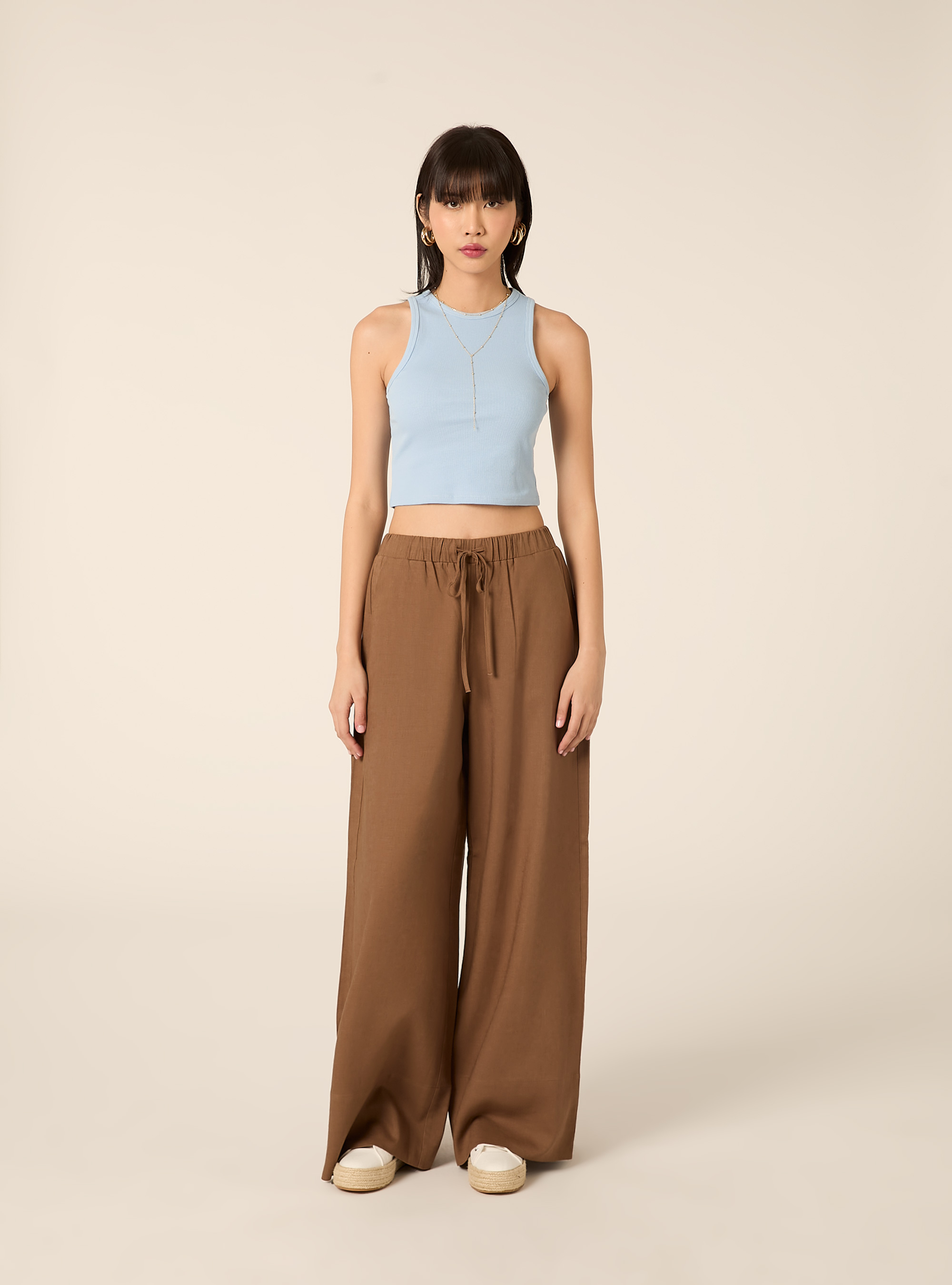 Pantalon palazzo en lin, BR2 BROWN MEDIUM