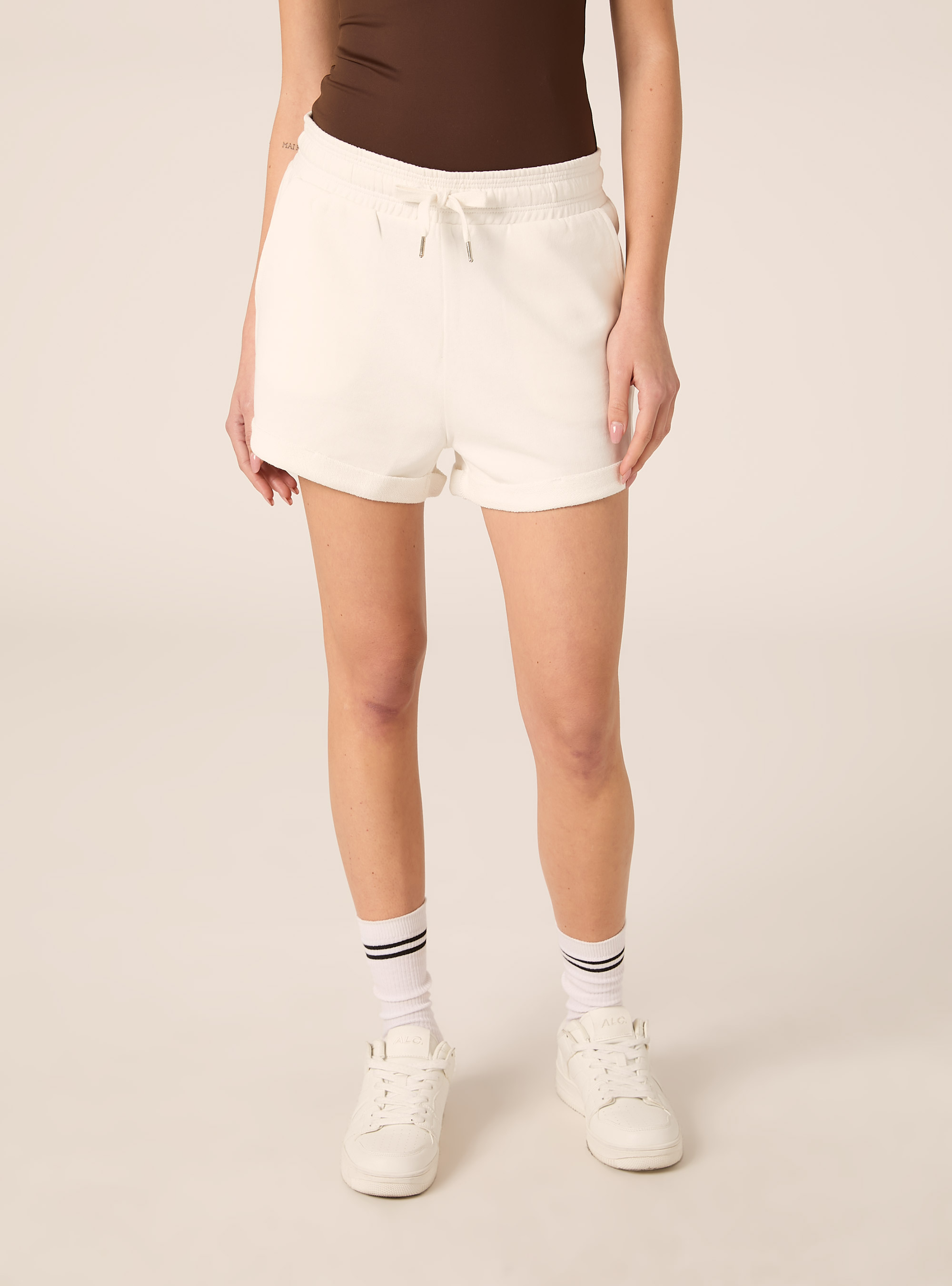 Short en Molleton de Coton avec Taille &Eacute;lastique, WH2 WHITE