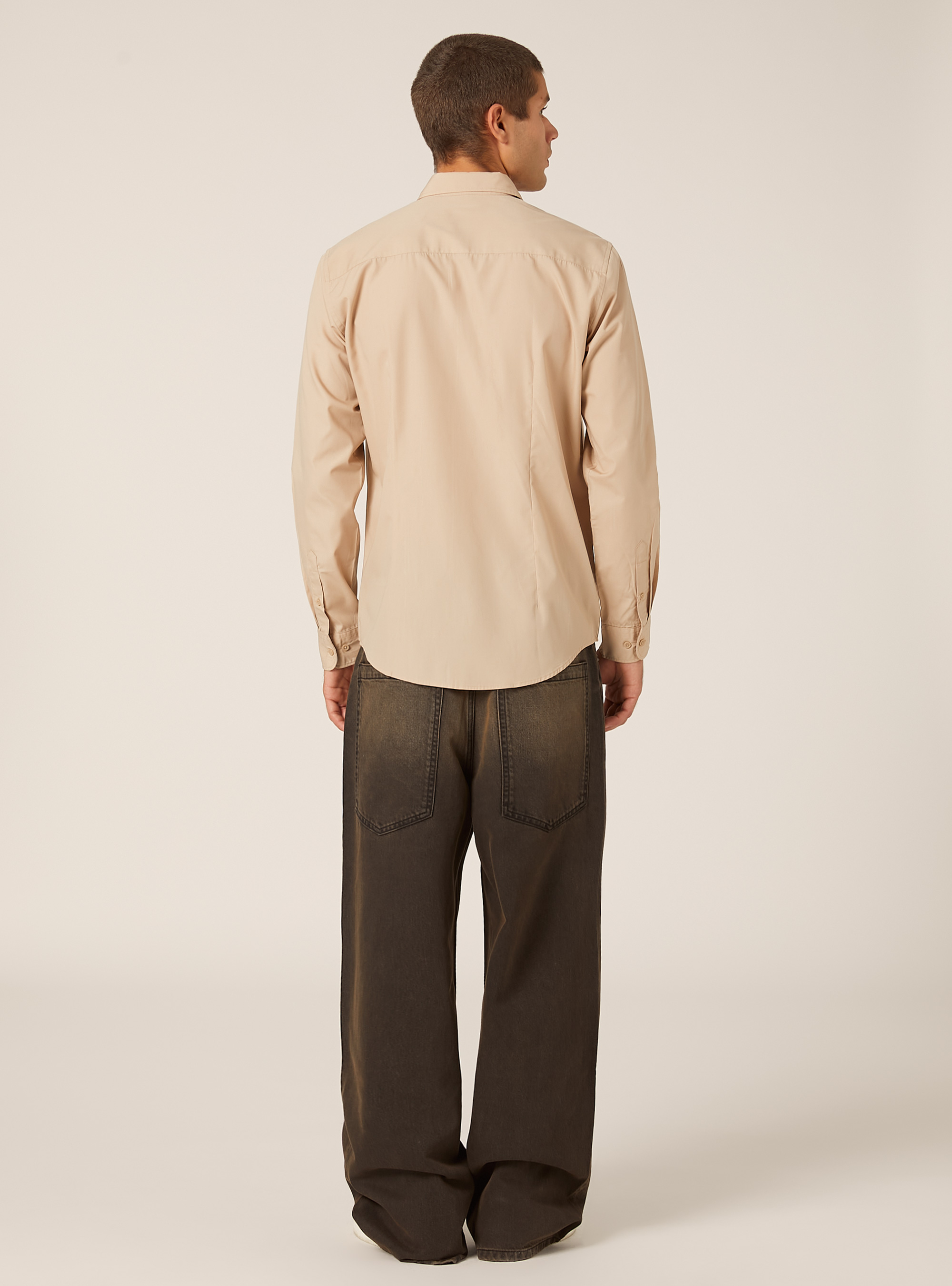 Chemise &agrave; manches longues unie, BG2 BEIGE MEDIUM