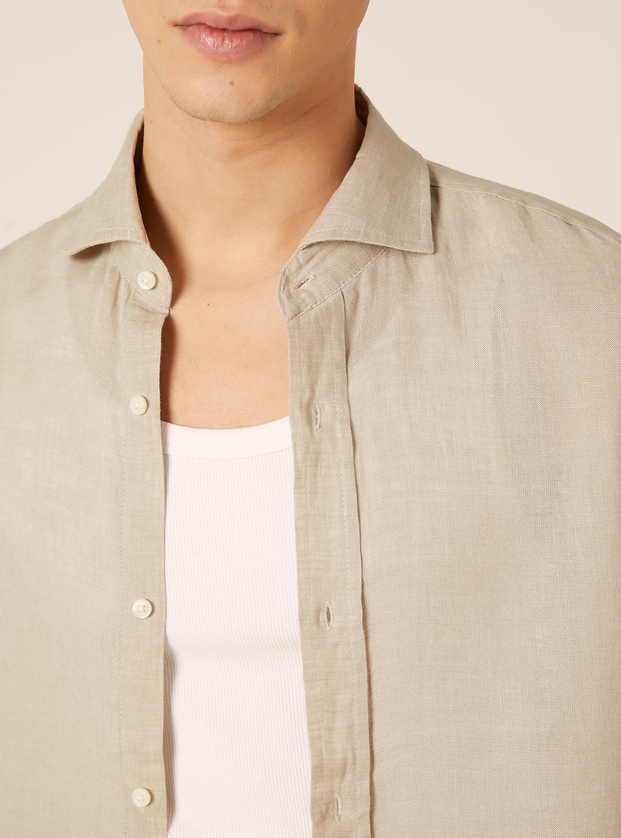 Camicia in puro lino a maniche lunghe, BEIGE MEDIO MELANGE