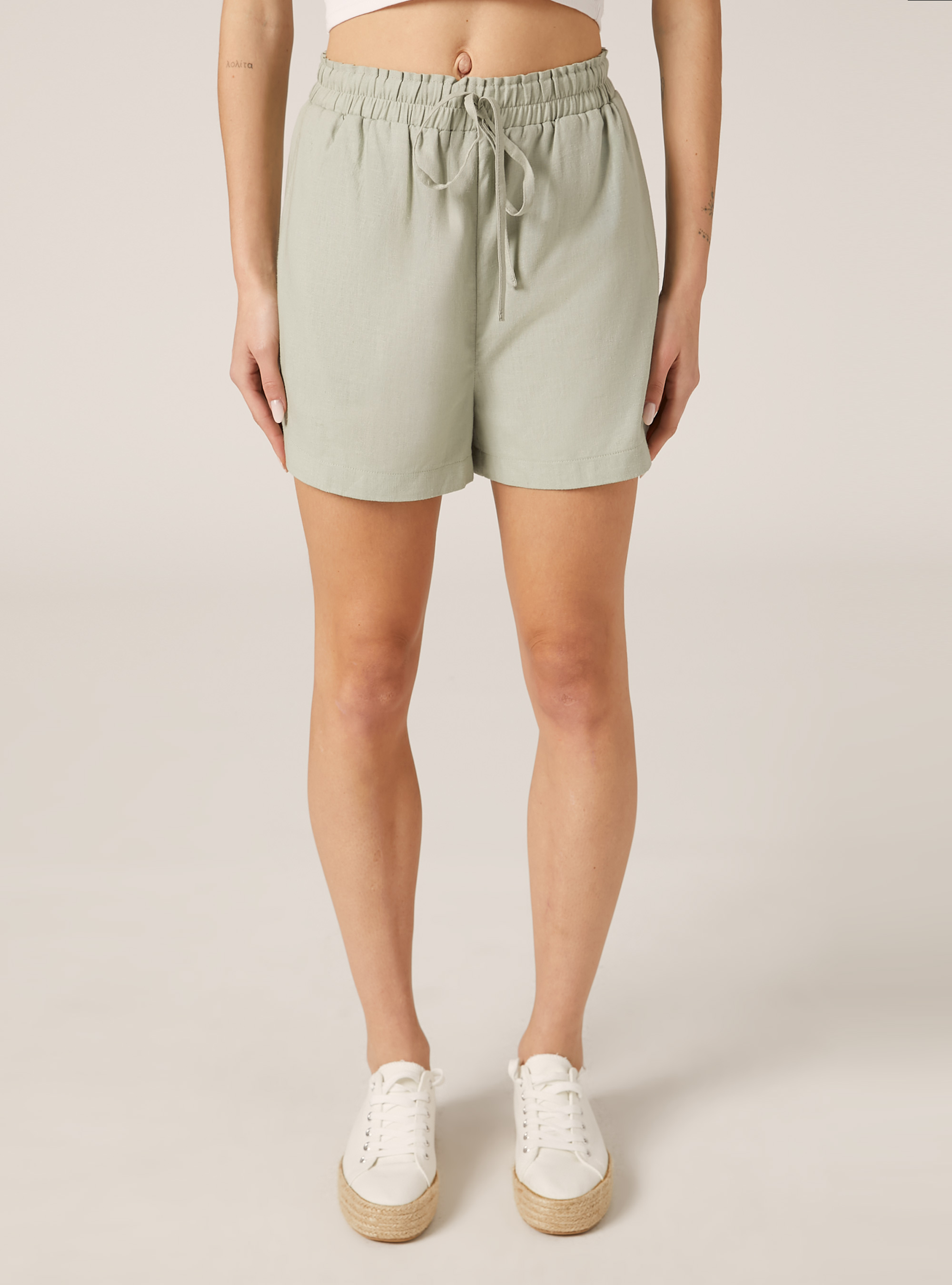 Shorts in misto lino, SALVIA CHIARO