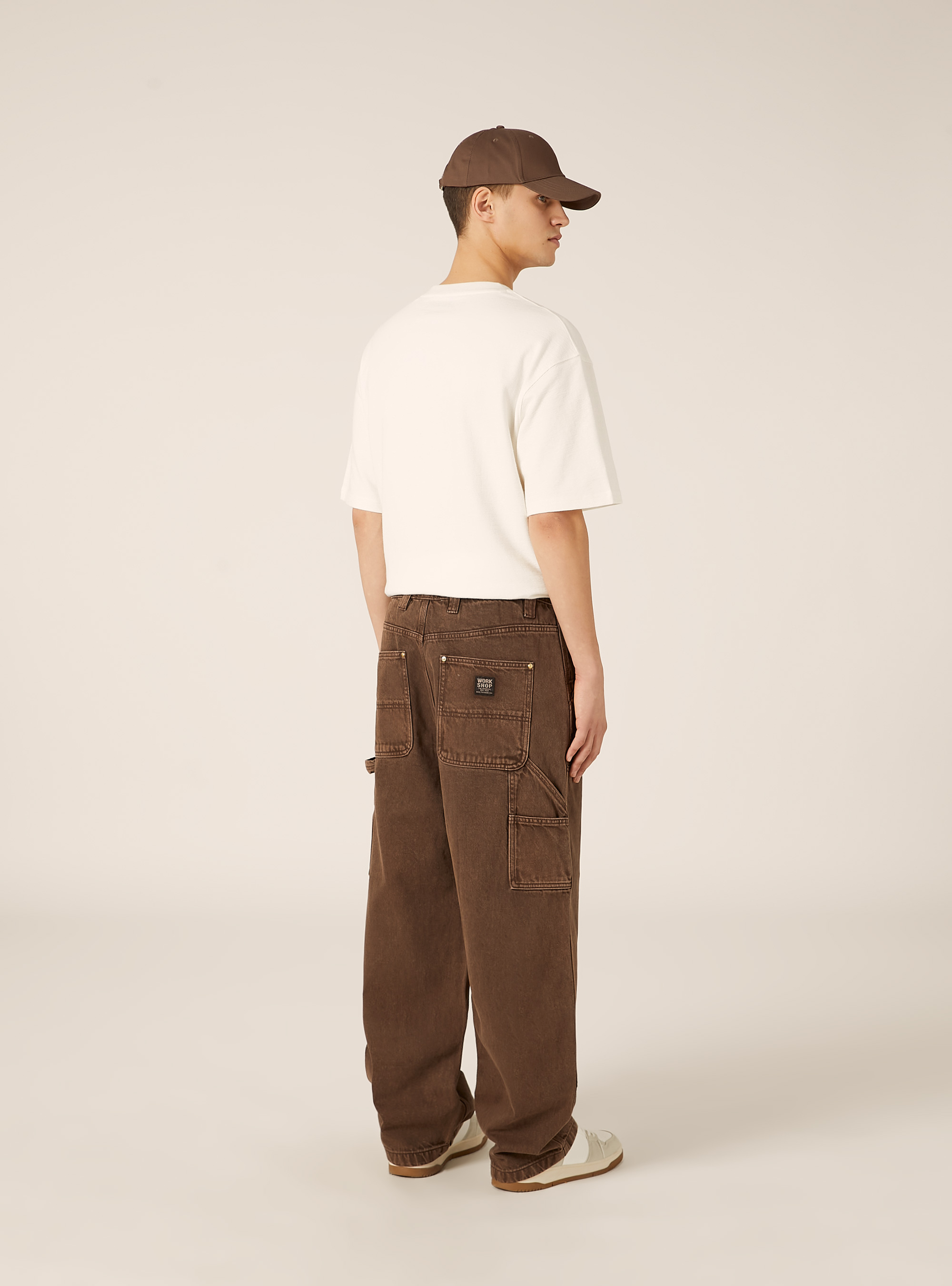 Wide leg carpenter trousers with rivets, BR2 BROWN MEDIUM