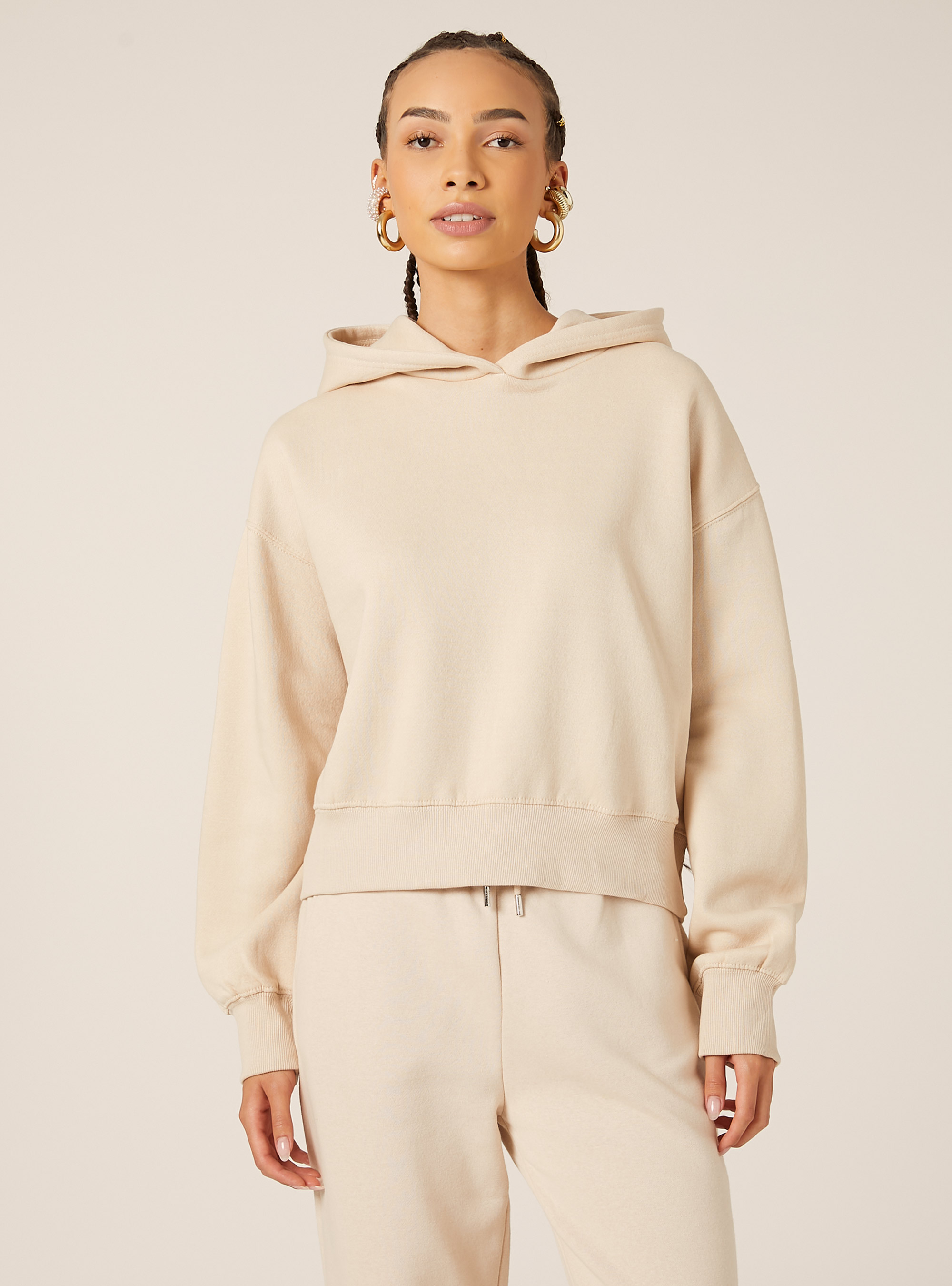 Sweat &agrave; capuche coupe boxy, BG2 BEIGE MEDIUM