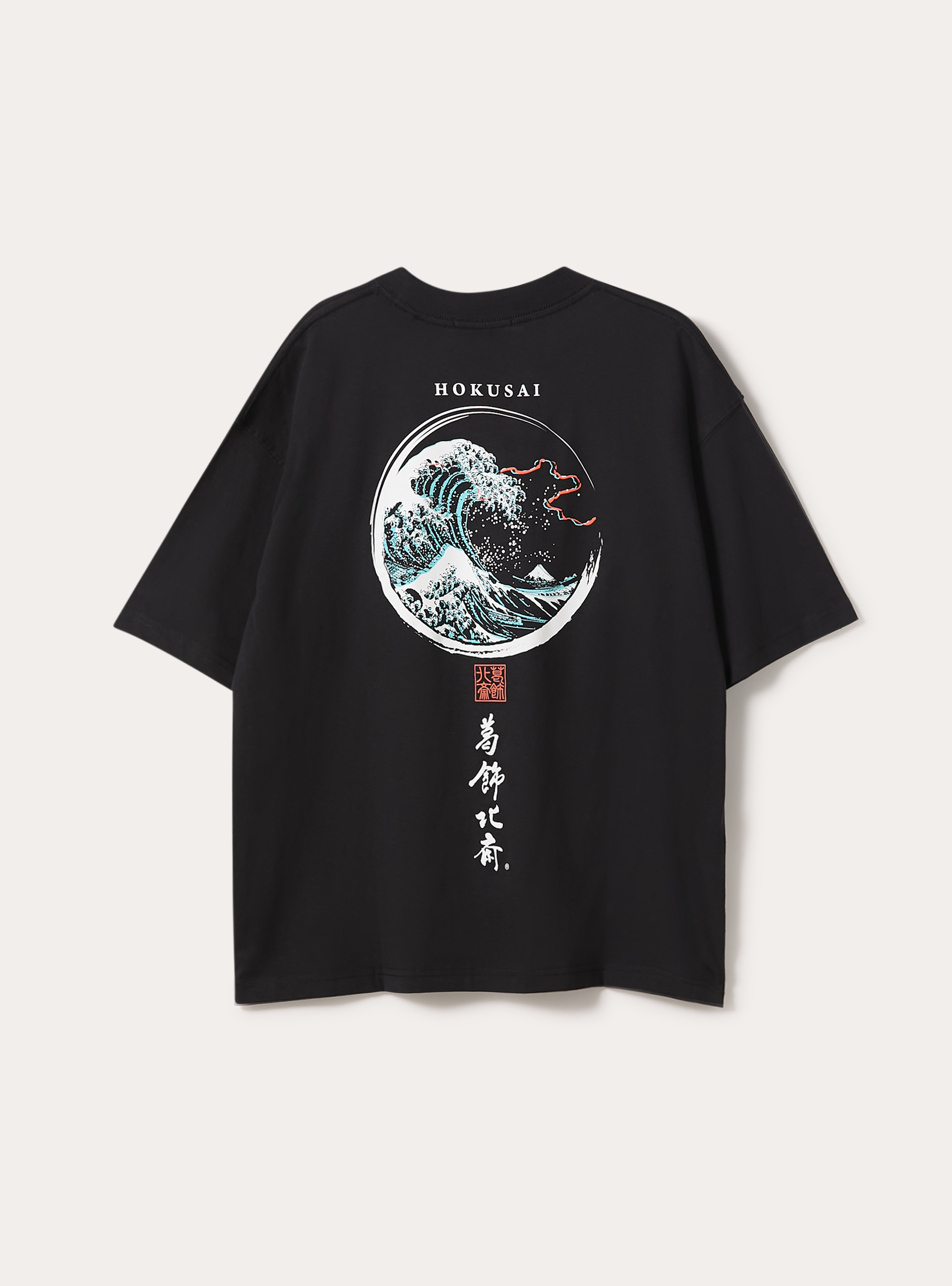 Camiseta de corte cuadrado Katsushika Hokusai / Alcott, BK1 BLACK