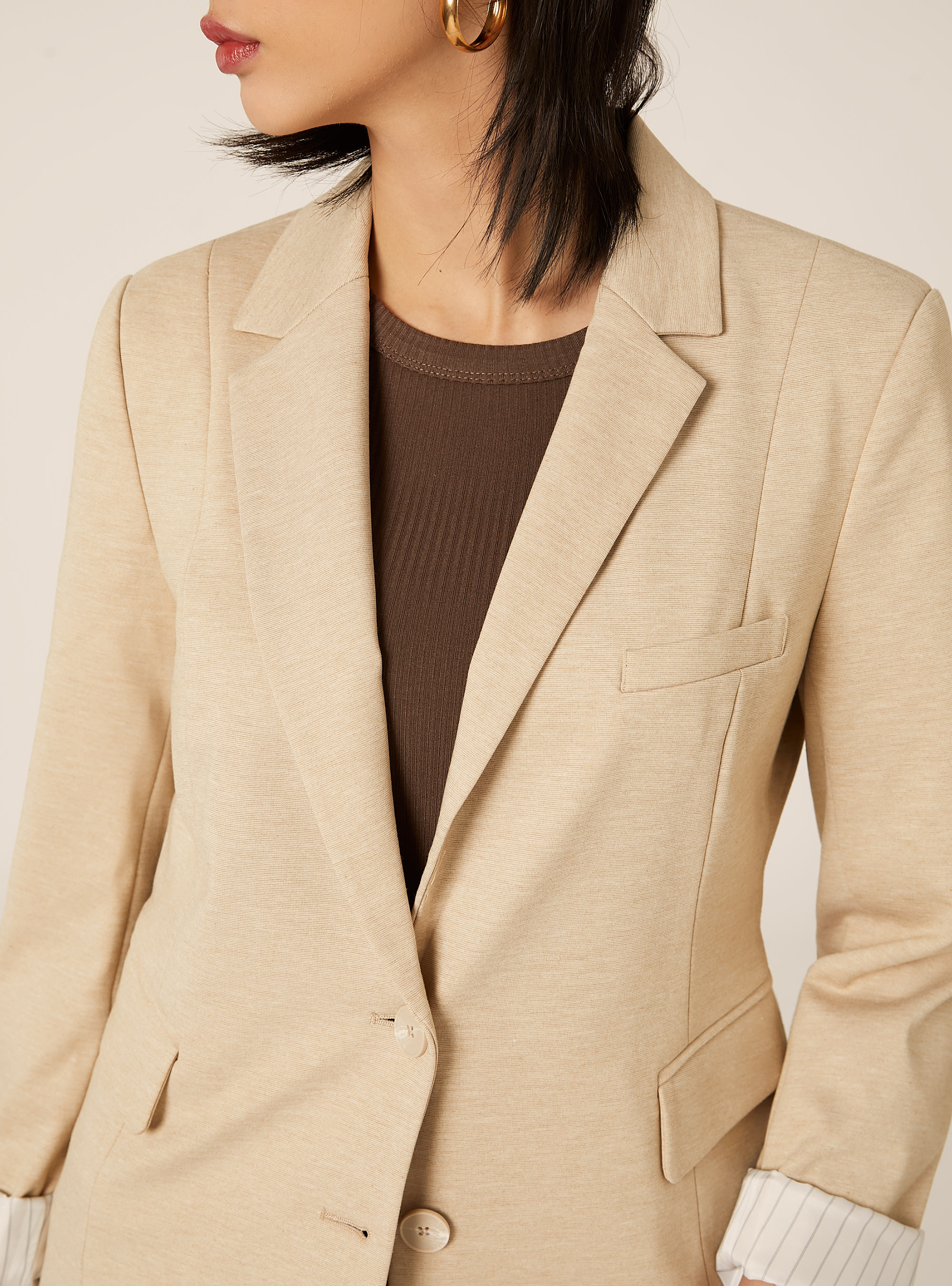 Blazer in jersey, BEIGE MEDIO MELANGE