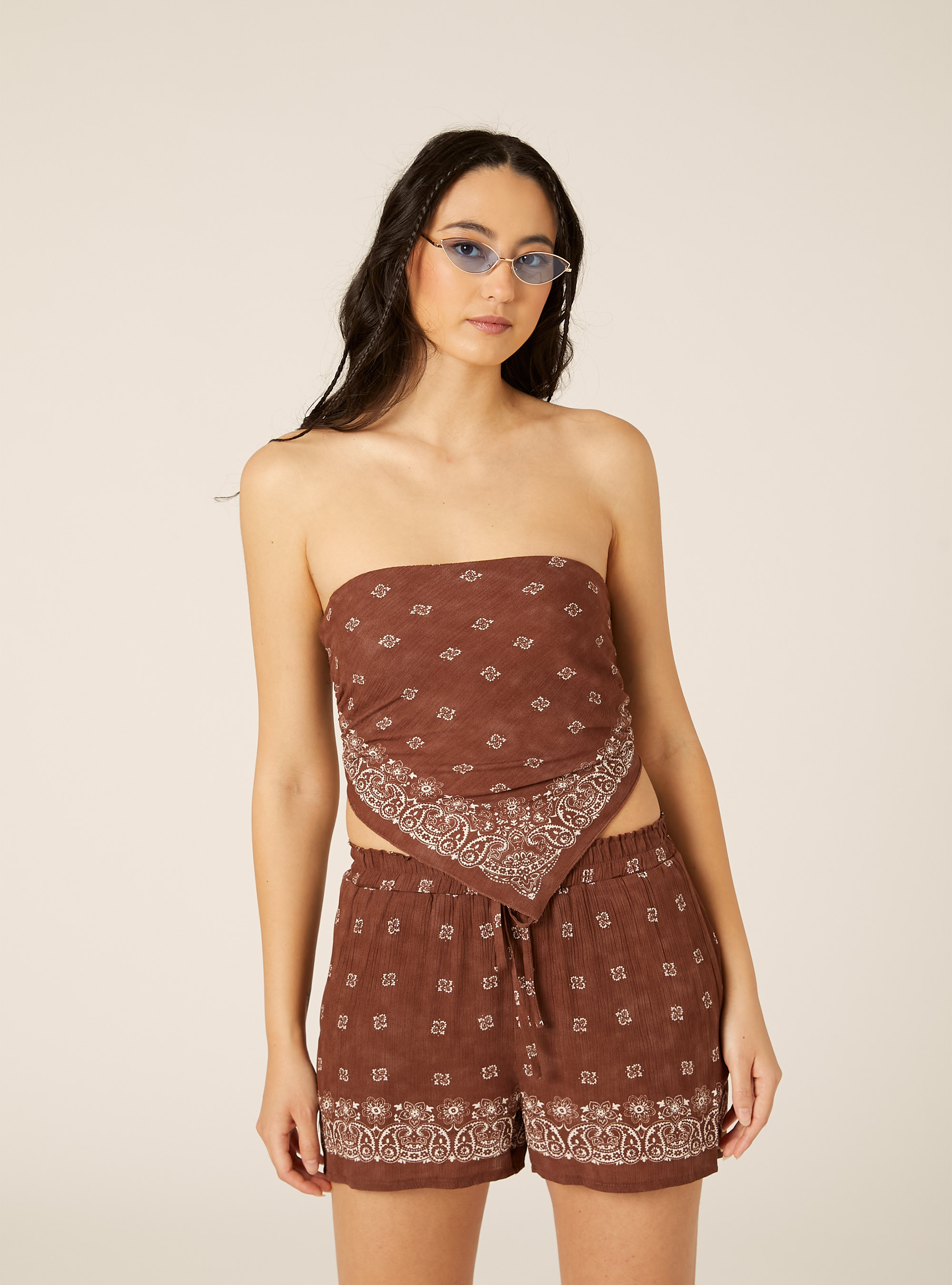 Top bandeau con estampado paisley, BR2 BROWN MEDIUM