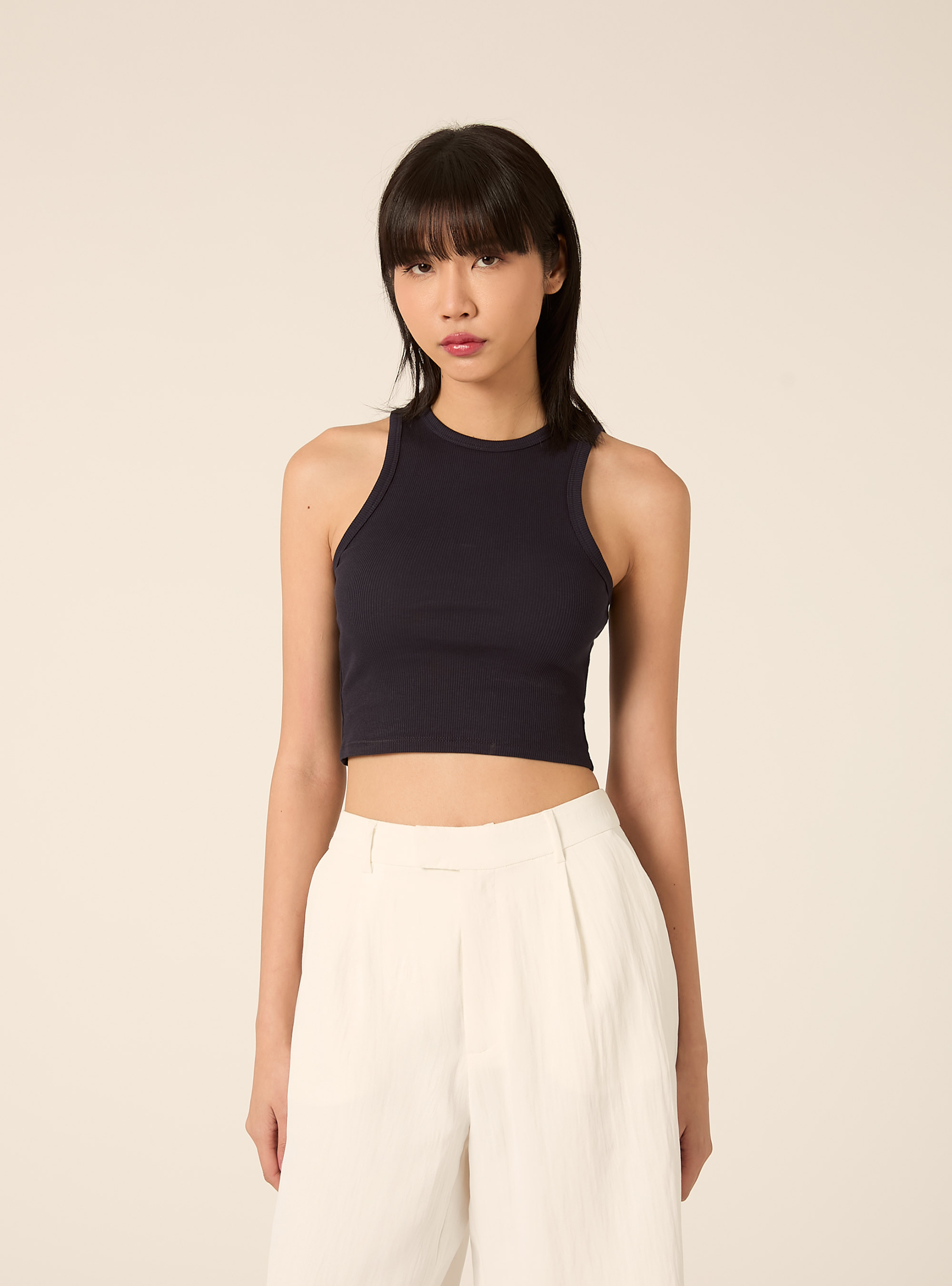 Kurzes, geripptes Tanktop, NA3 NAVY LIGHT