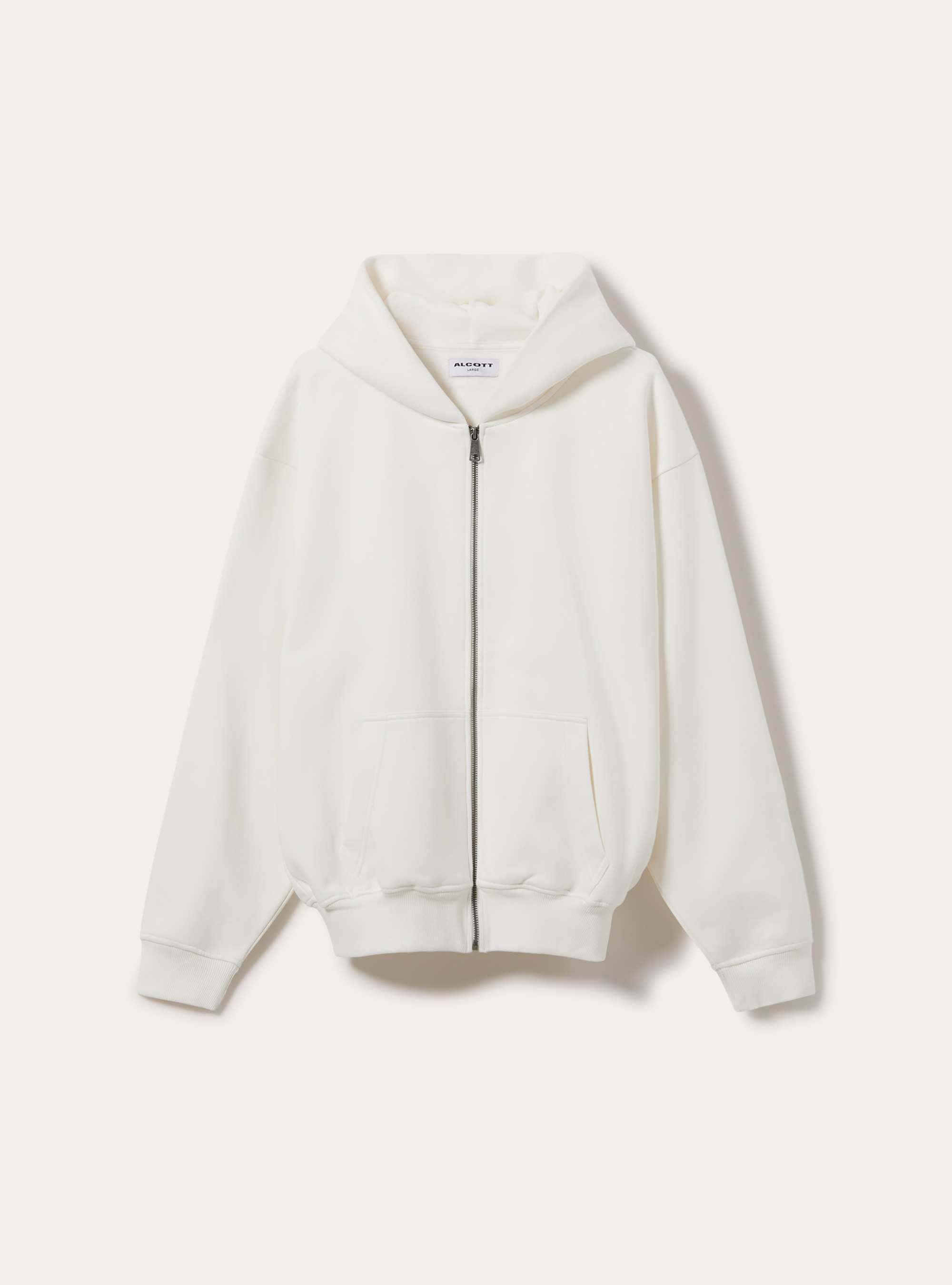 Felpa Boxy fit con zip e cappuccio, PANNA