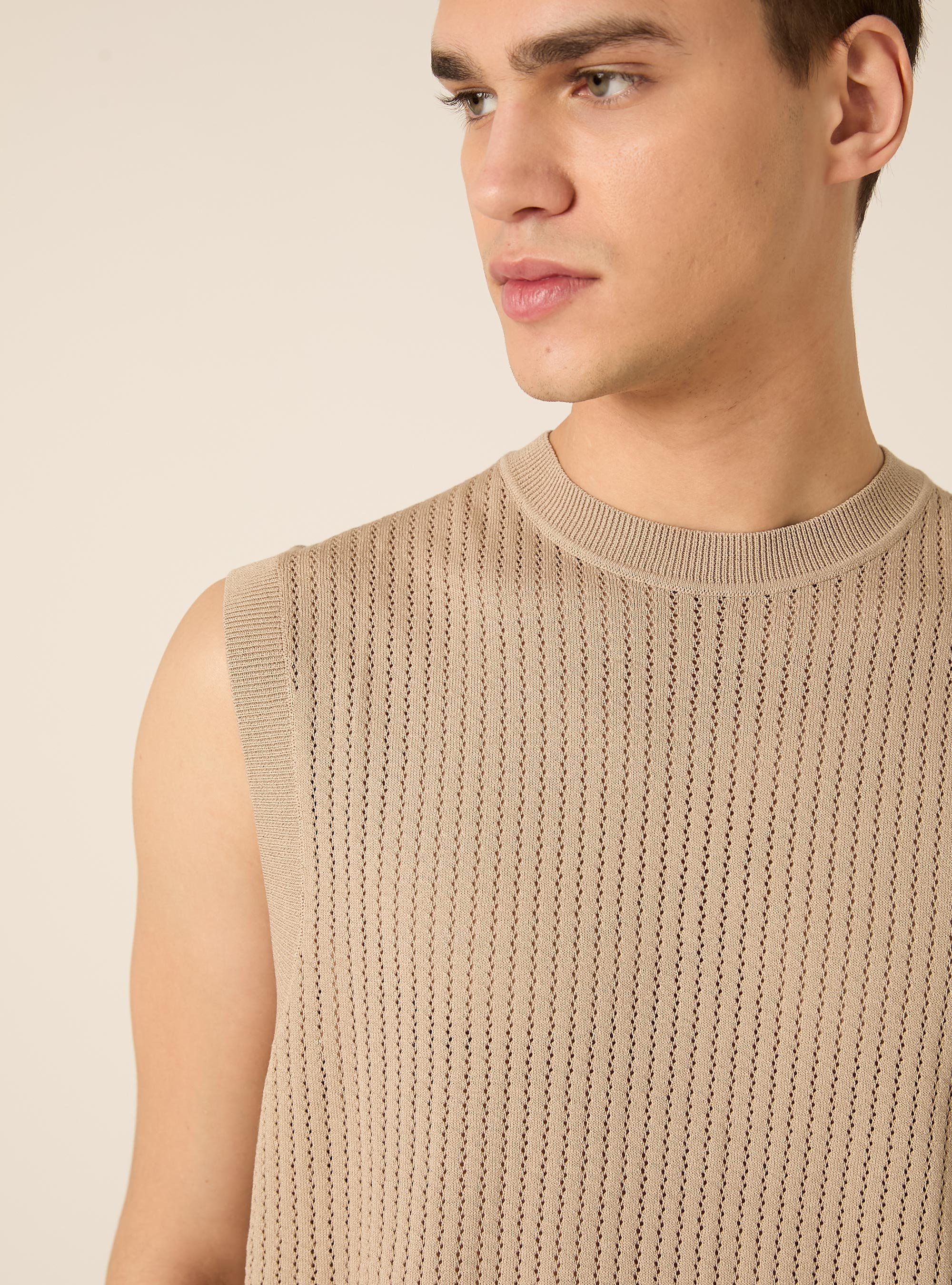Knit Vest, MBG3 BEIGE MEL LIGHT