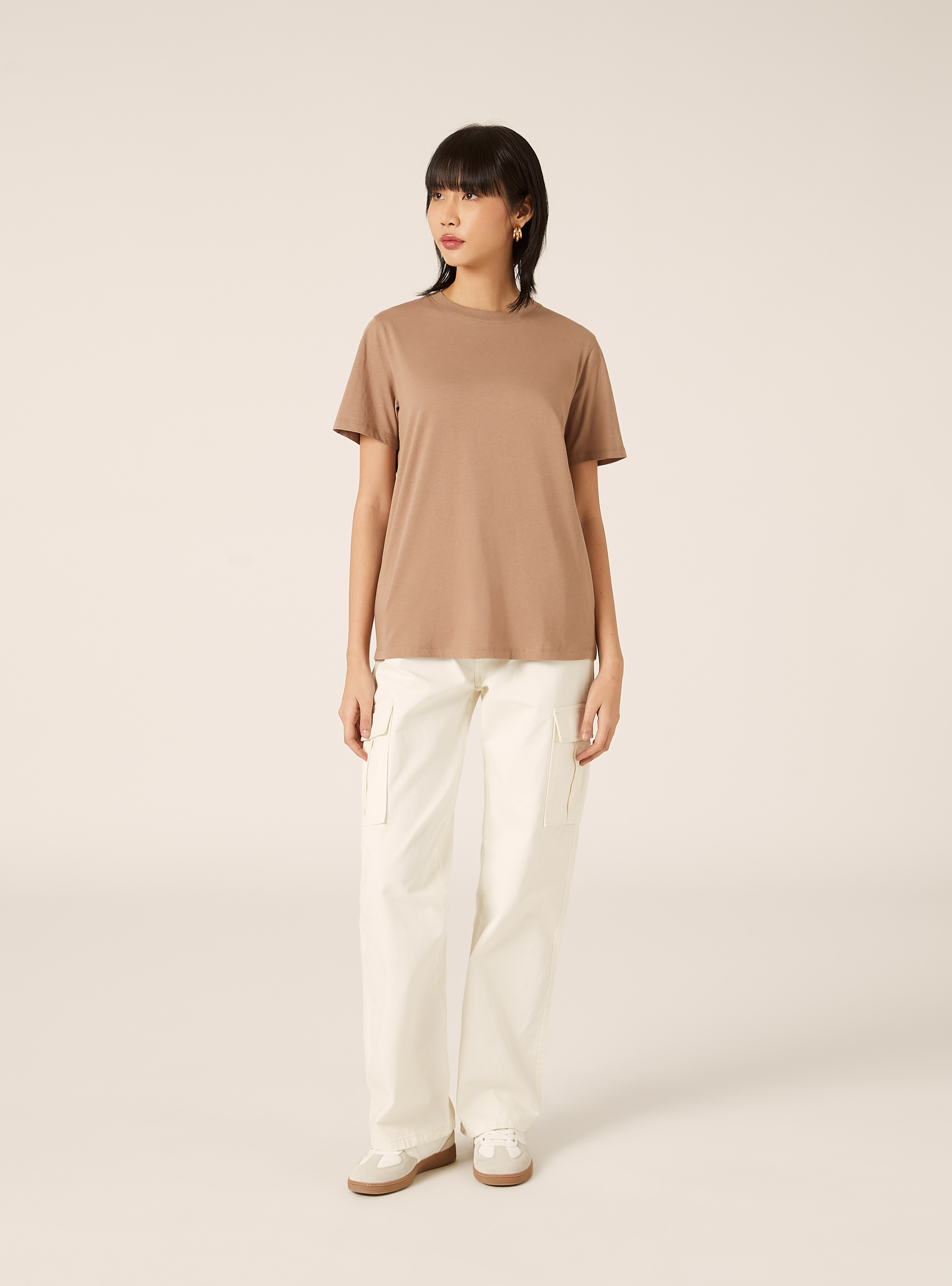 Camiseta de cuello redondo de algod&oacute;n, BR3 BROWN LIGHT