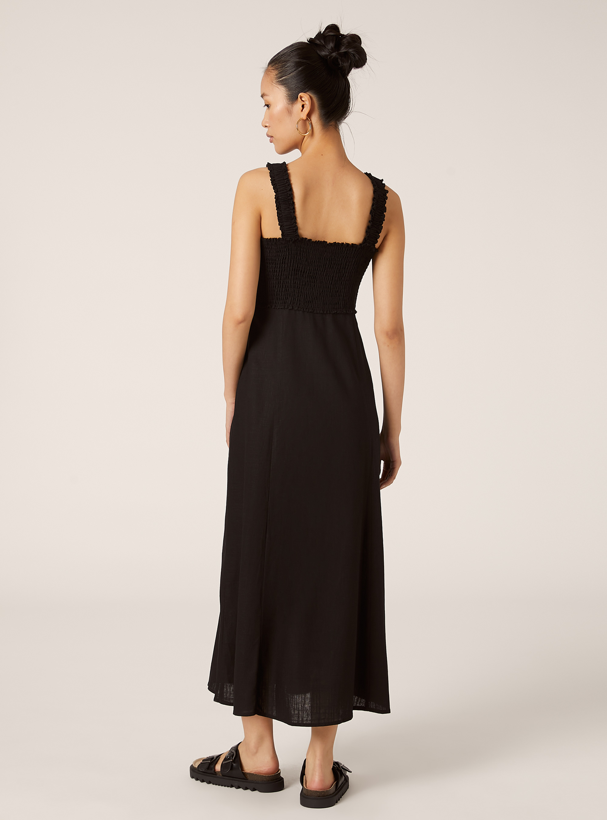 Linen blend midi dress, BK1 BLACK