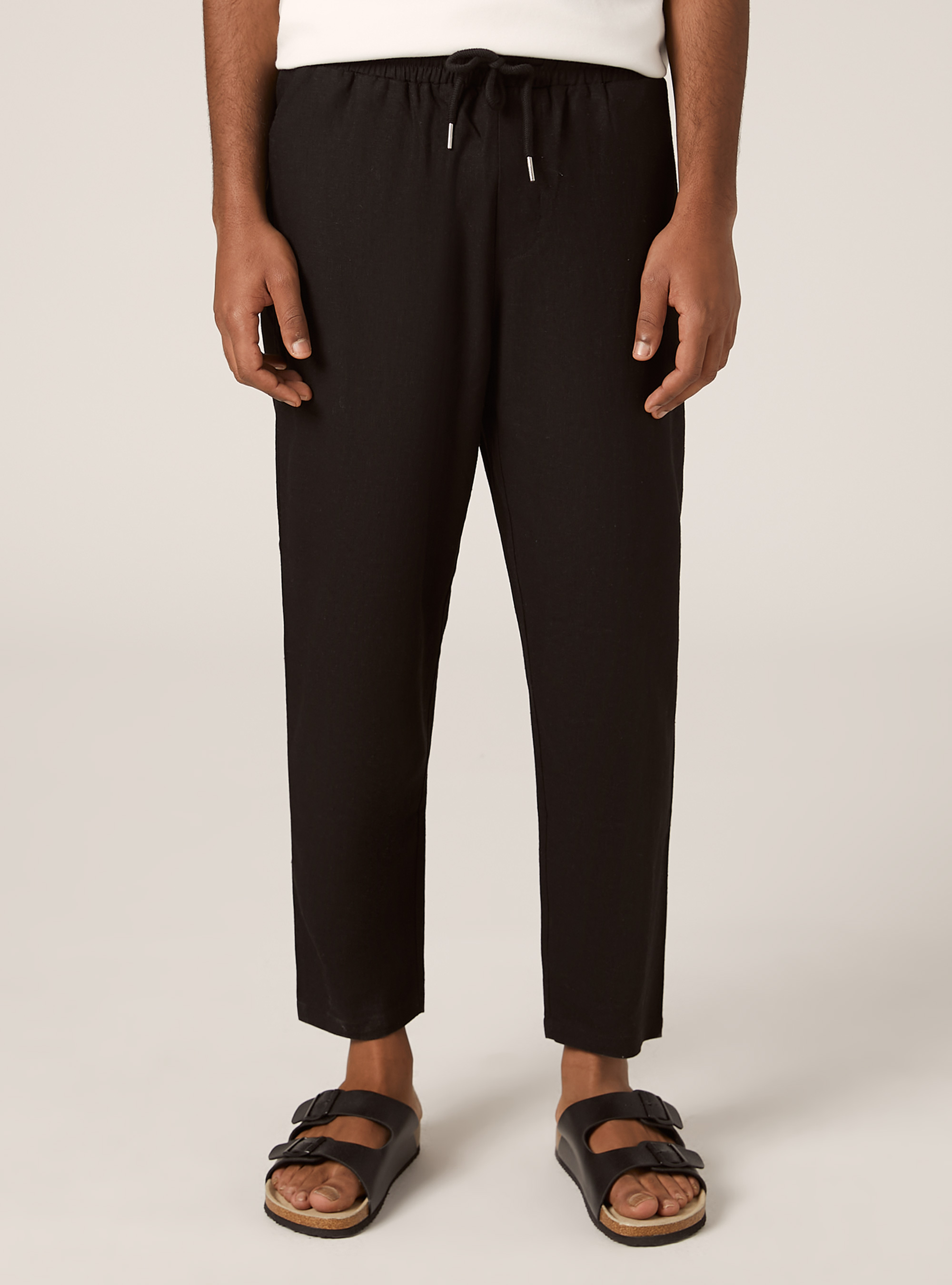 Linen blend jogger trousers, BK1 BLACK