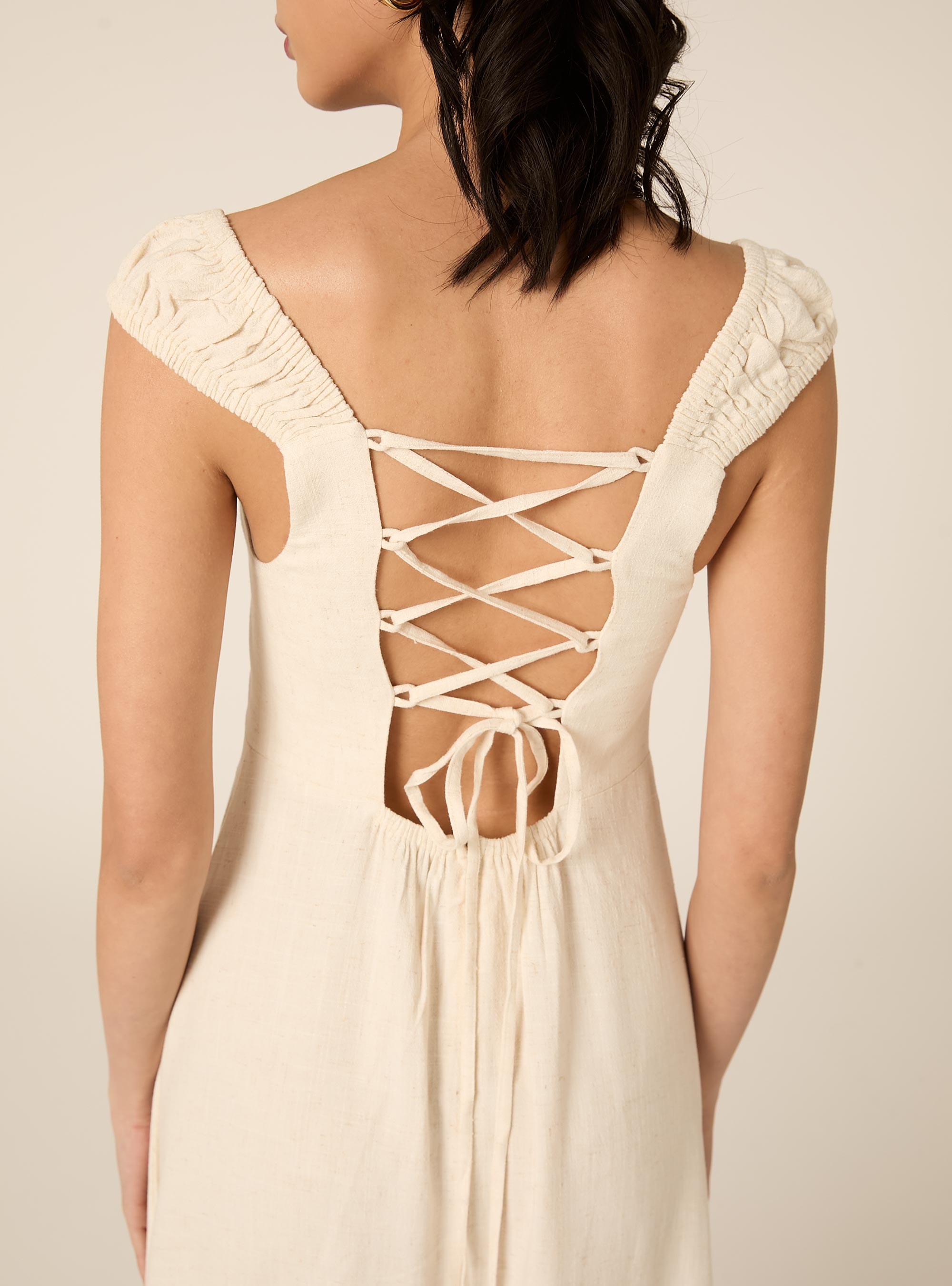Linen-blend dress with an open back, MBG3 BEIGE MEL LIGHT