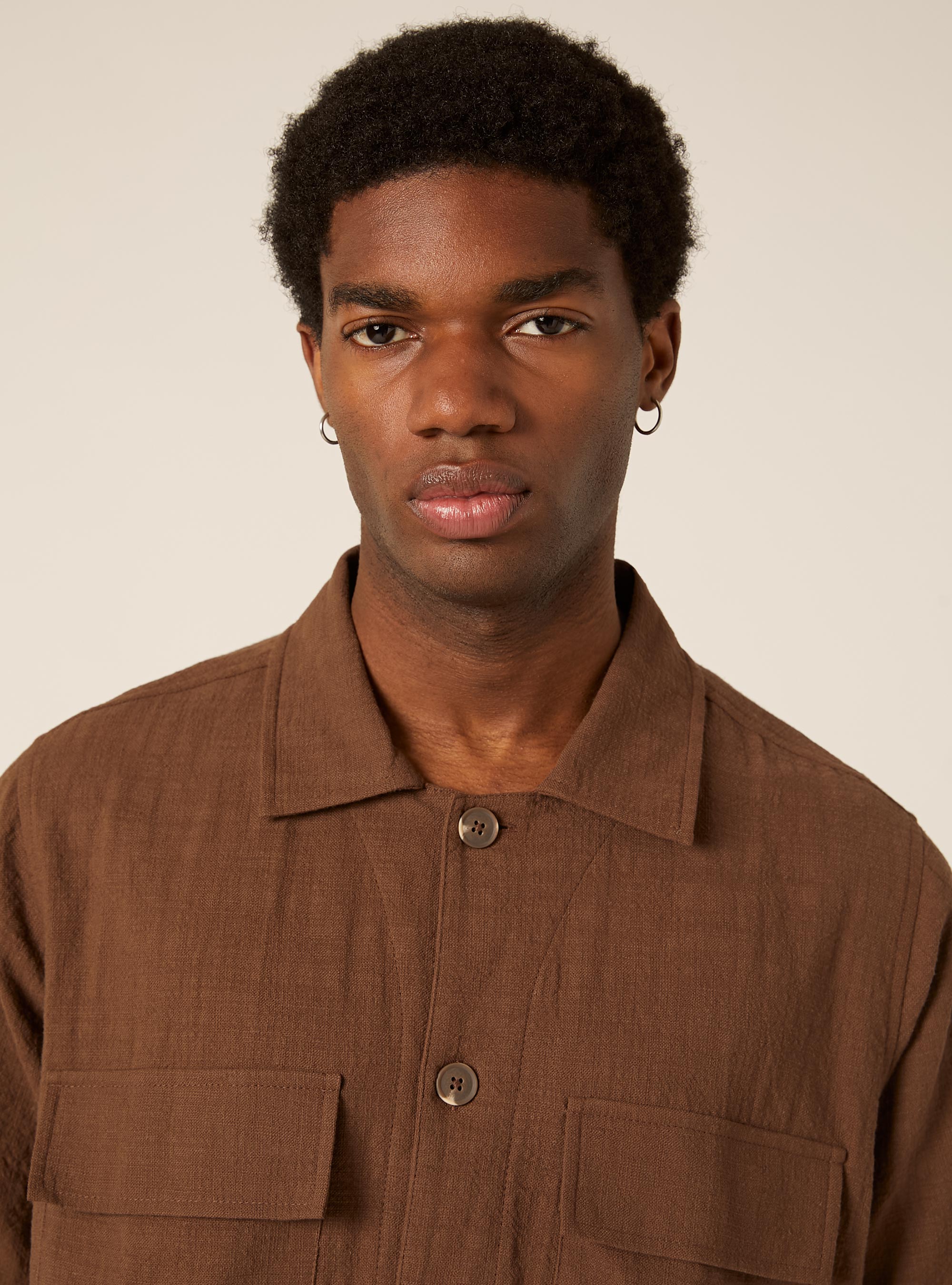 Short-Sleeved Cotton Shirt, BR1 BROWN DARK