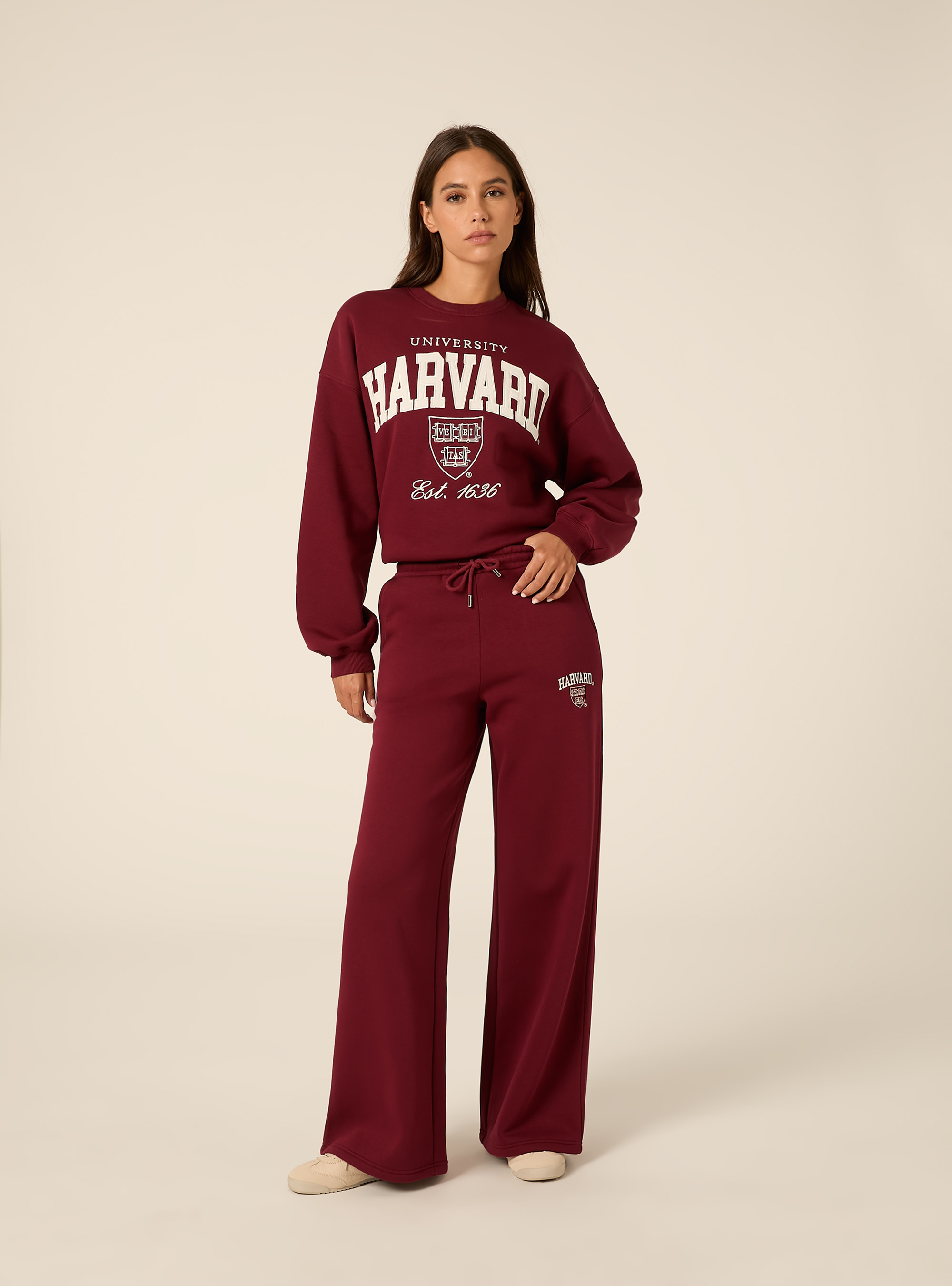Pantaloni wide leg licenza harvard, BO1 BORDEAUX DARK