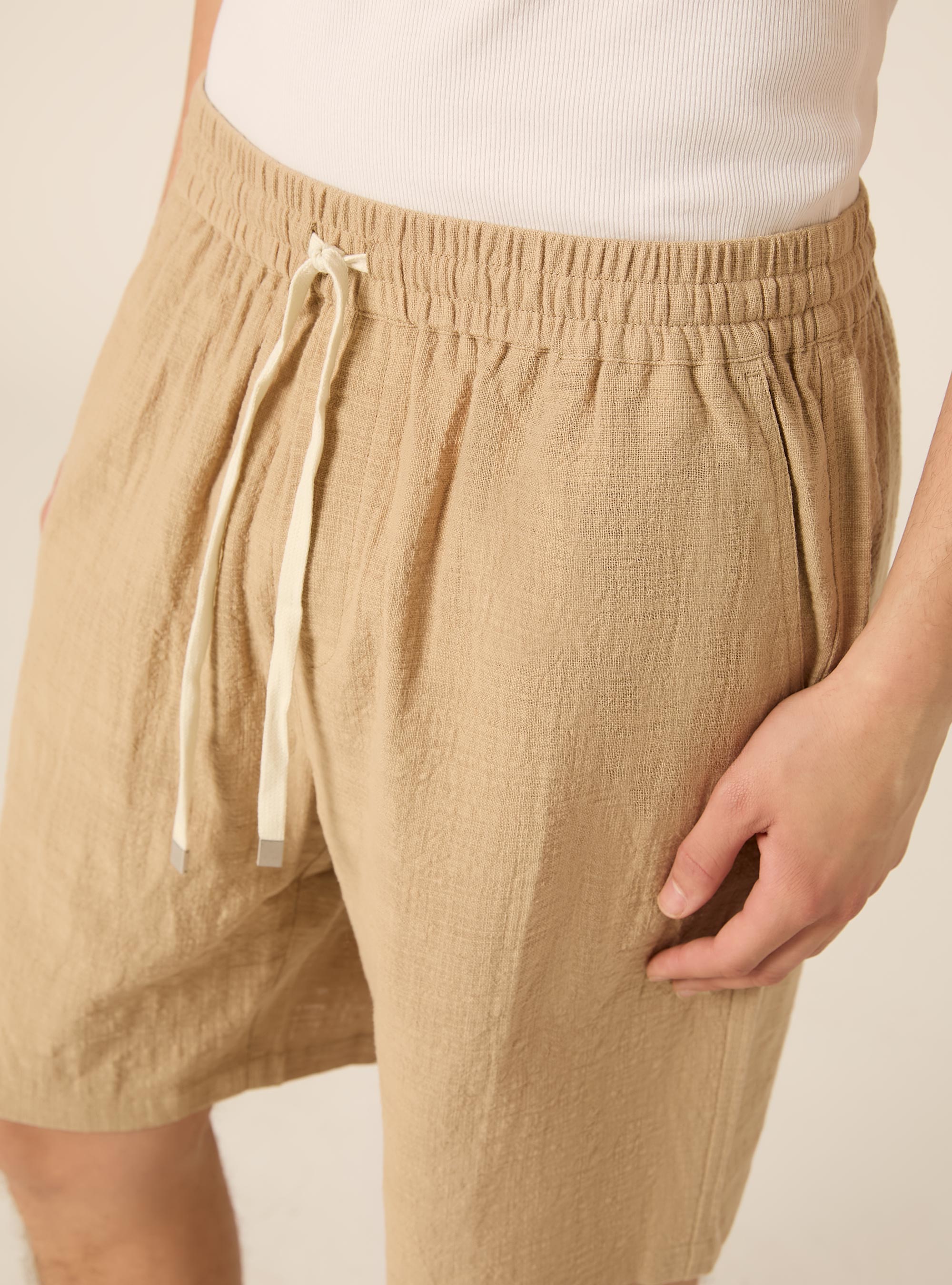 Baumwoll-Bermudas mit elastischem Bund, BG2 BEIGE MEDIUM