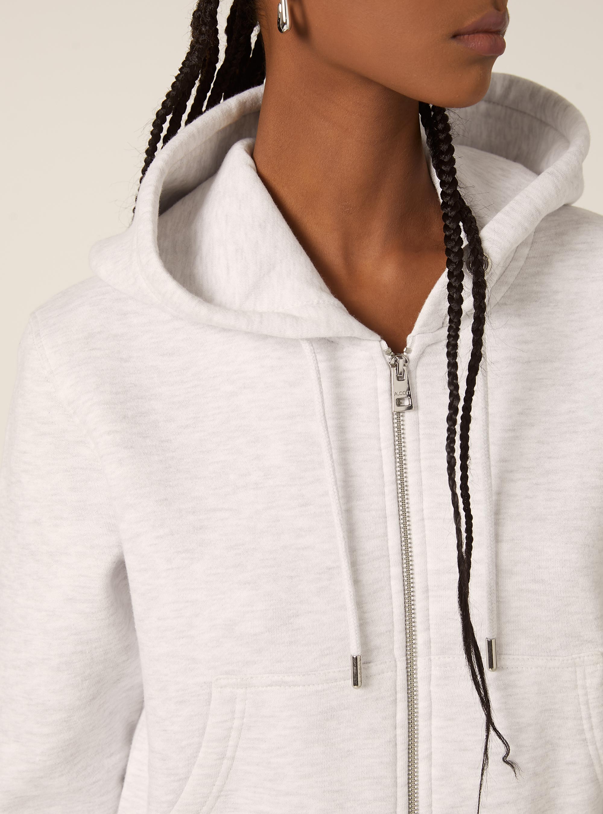 Sweat &agrave; capuche zipp&eacute; court, MGY3 GREY MEL LIGHT