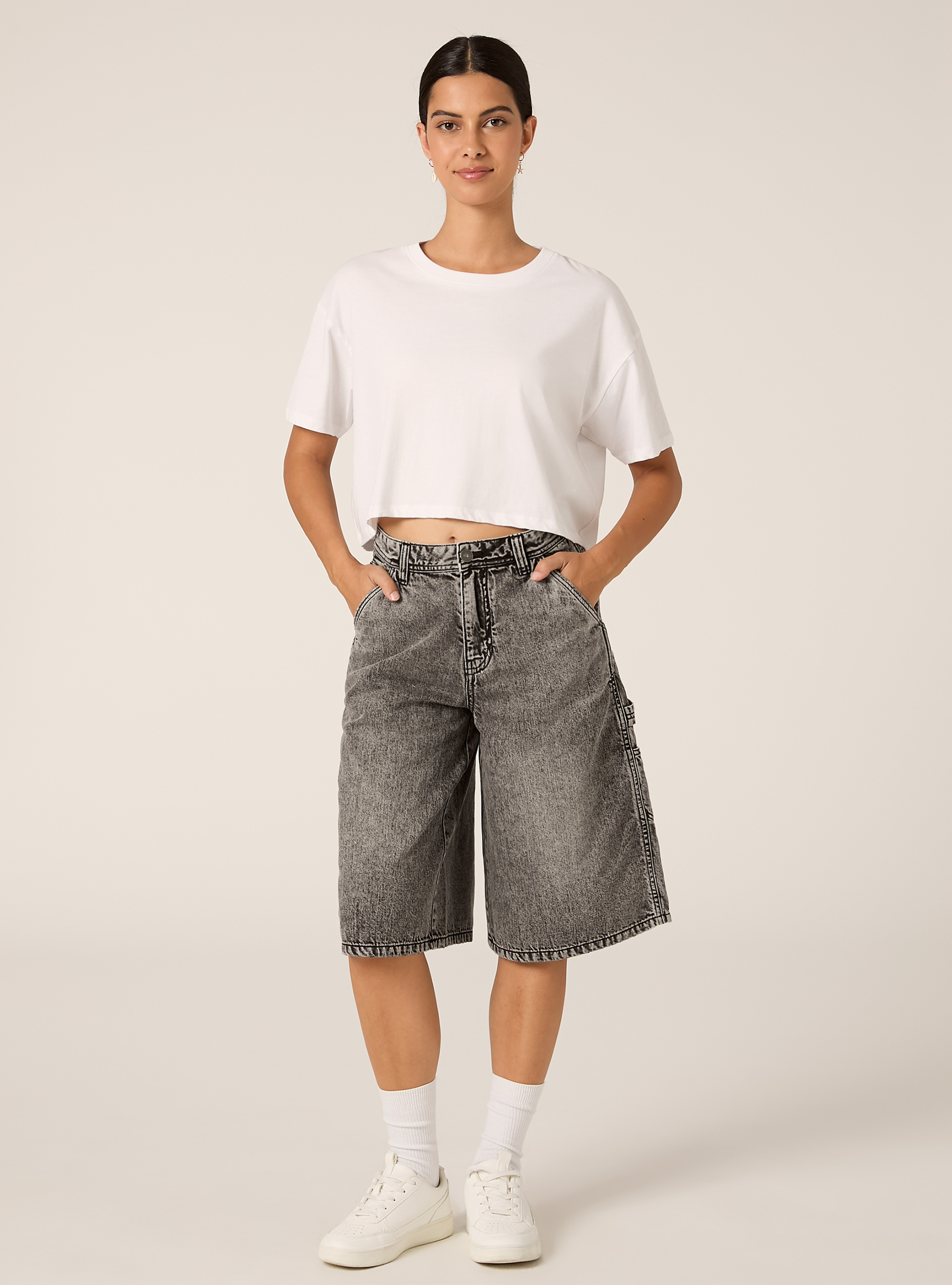 Relaxed Fit Denim Carpenter Jorts, D00G GREY
