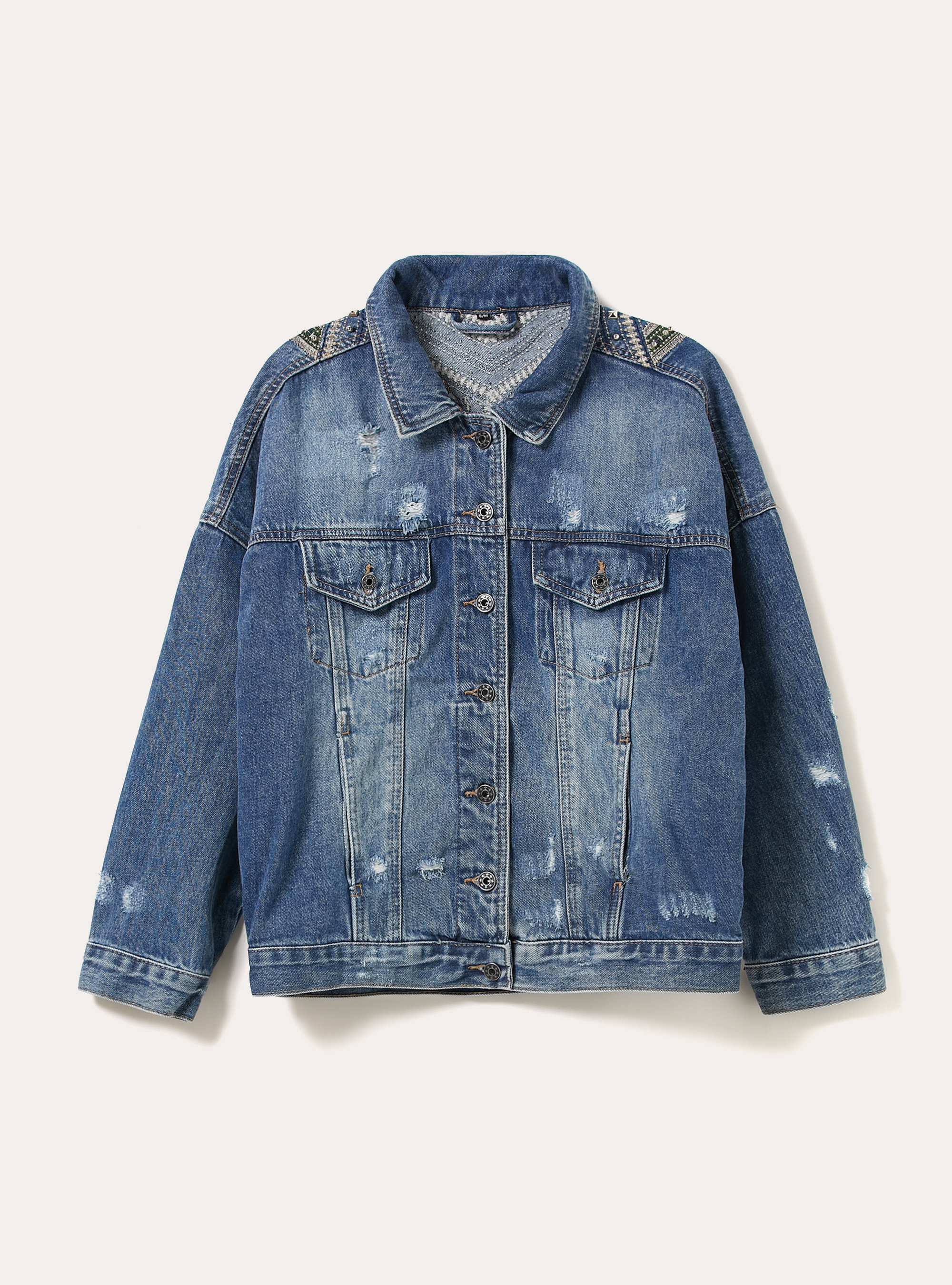 Denim jacket with fringes, D004 MEDIUM LIGHT BLUE