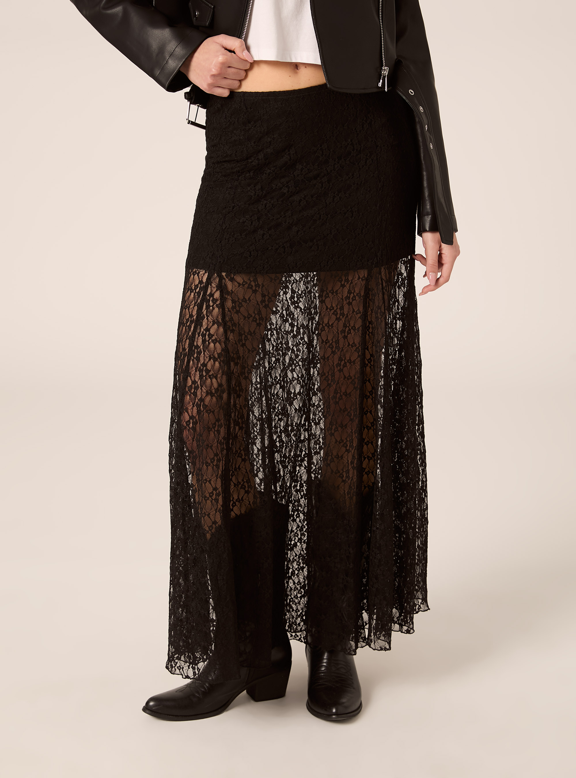 Falda midi de encaje, BK1 BLACK