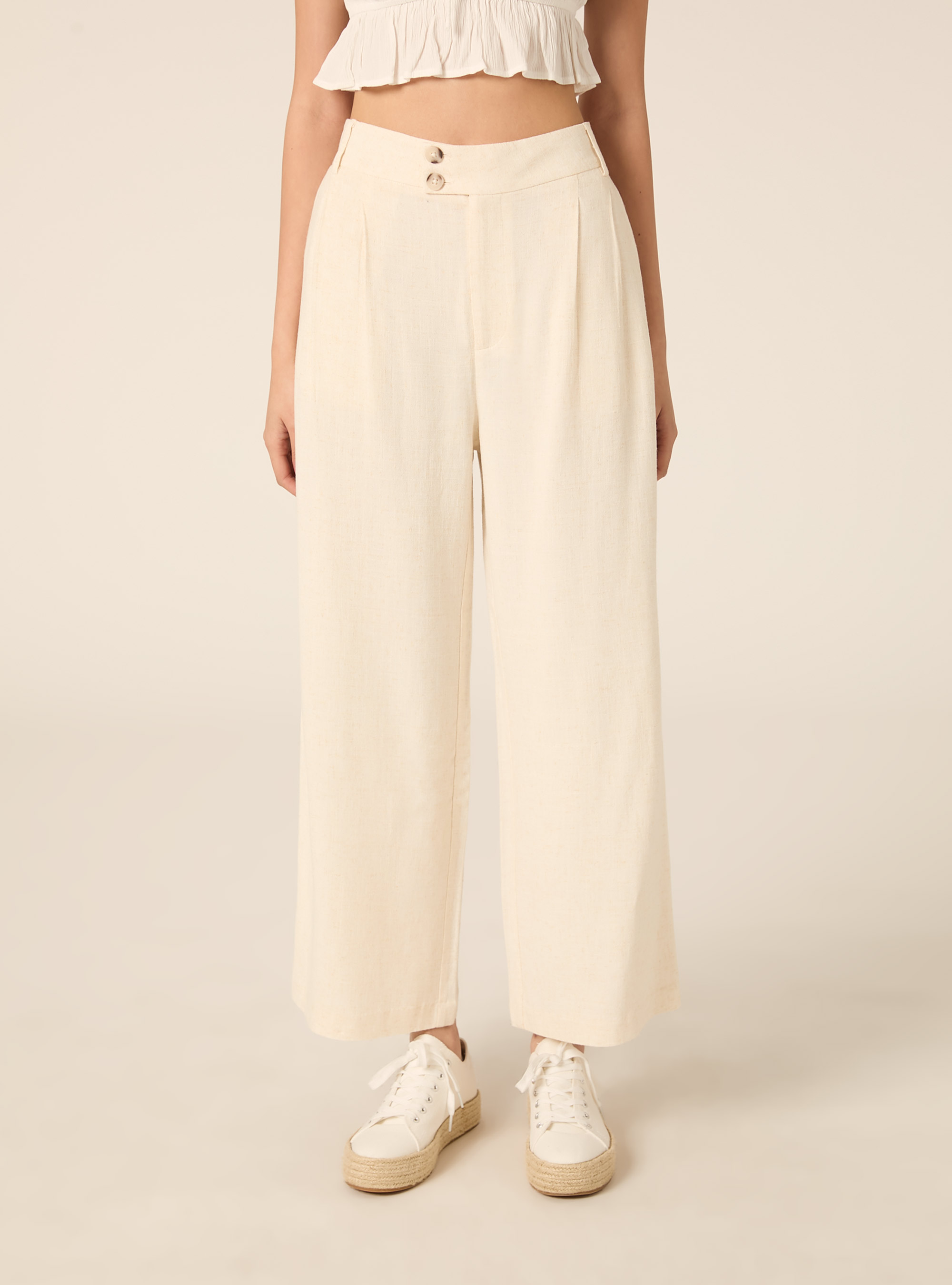 Wide-leg linen-blend pants, MBG3 BEIGE MEL LIGHT
