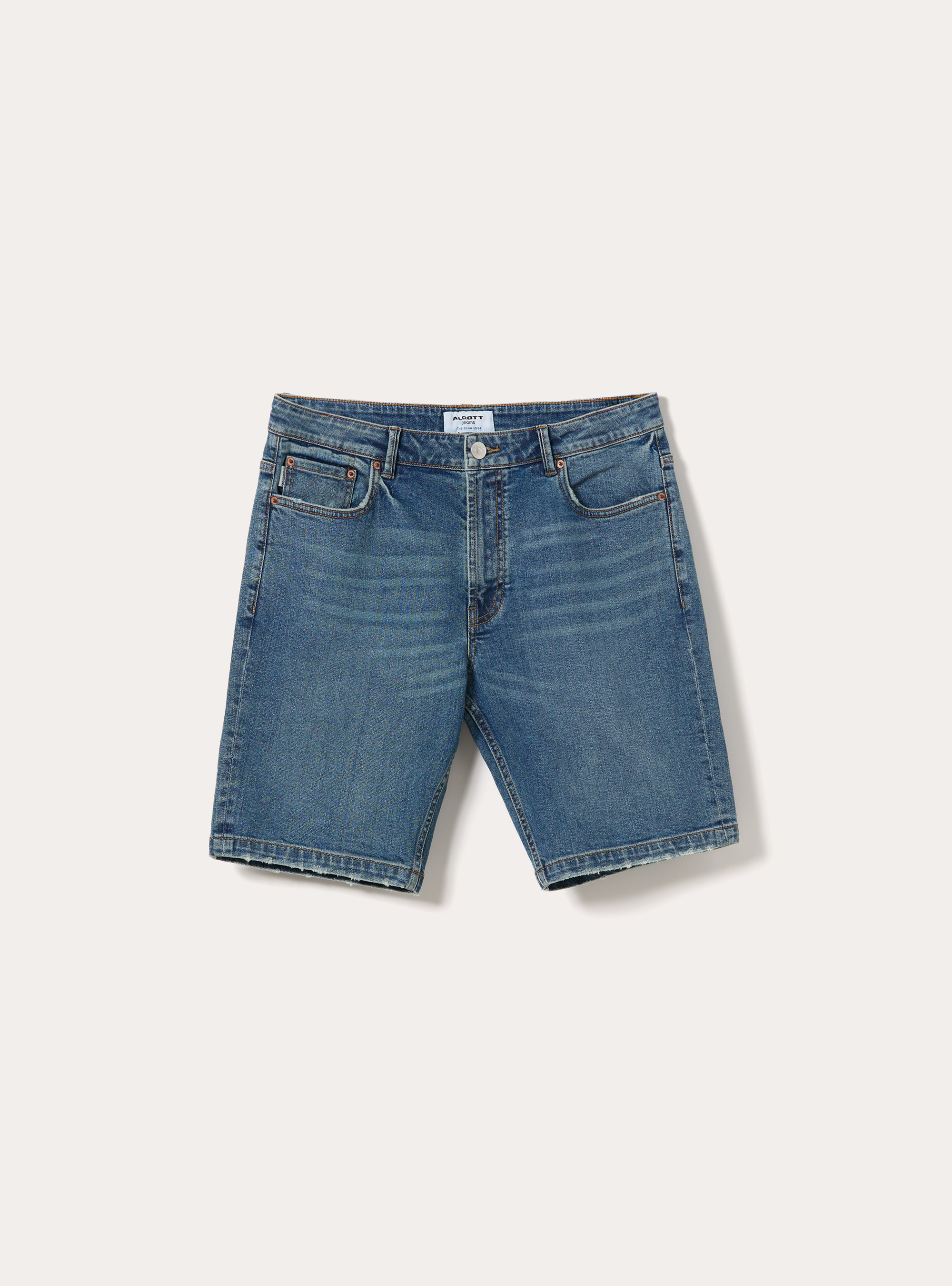 Slim Fit 5-Pocket Denim Bermuda Shorts, D002 MEDIUM DARK BLUE