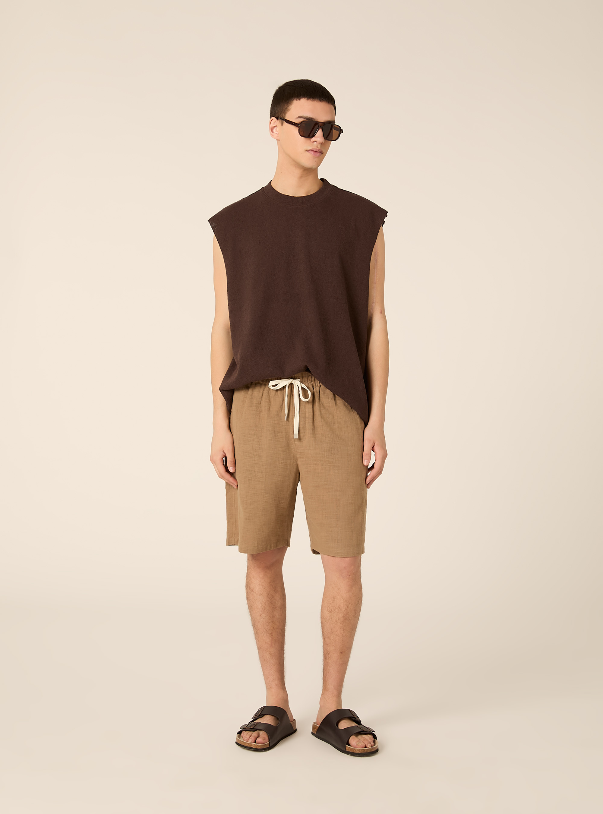 Bermudas de algod&oacute;n con cintura el&aacute;stica, BR2 BROWN MEDIUM