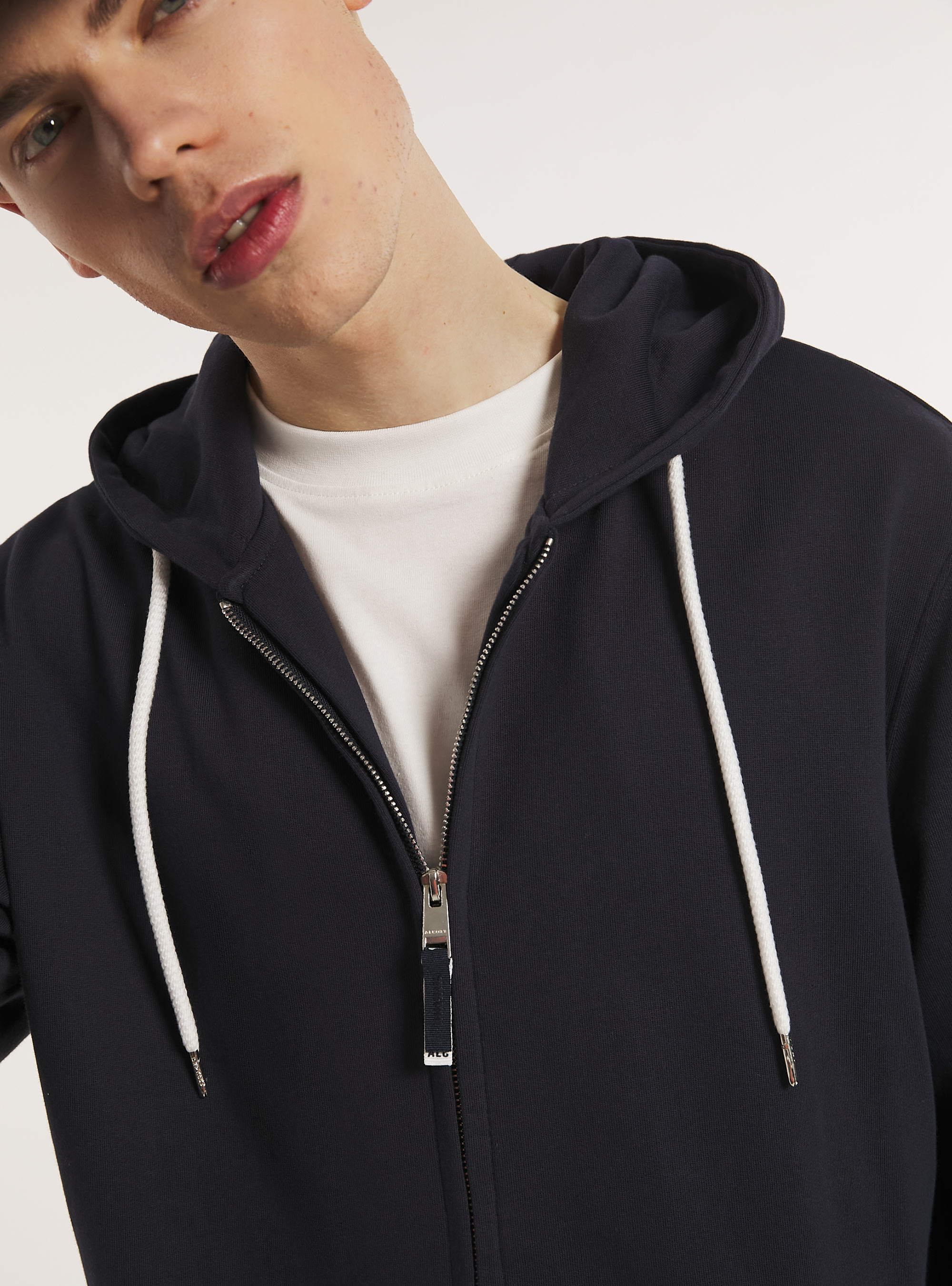 Zip et sweat &agrave; capuche en coton, NA1 NAVY DARK