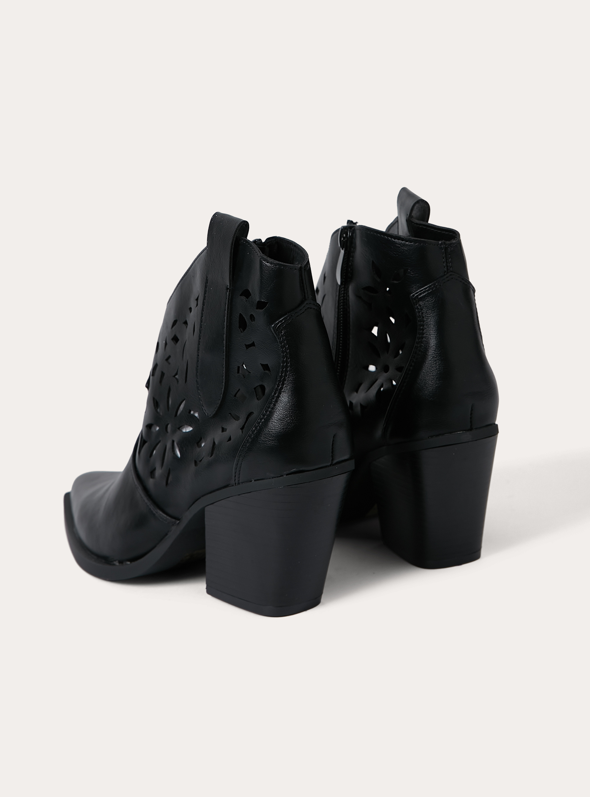 Perforated leather-effect ankle boots, BK1 BLACK