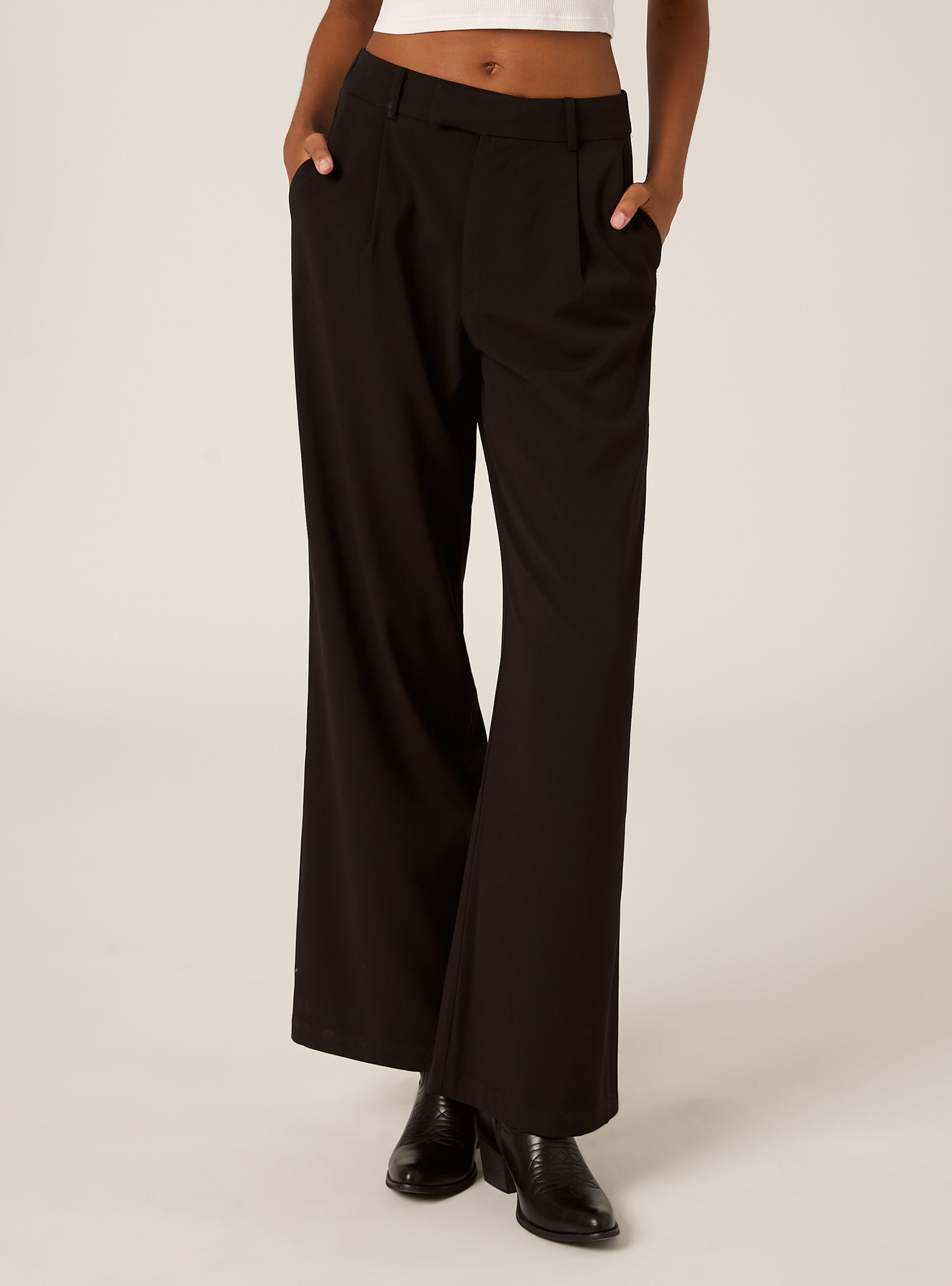 Pantalon tailleur &agrave; jambes larges, BK1 BLACK