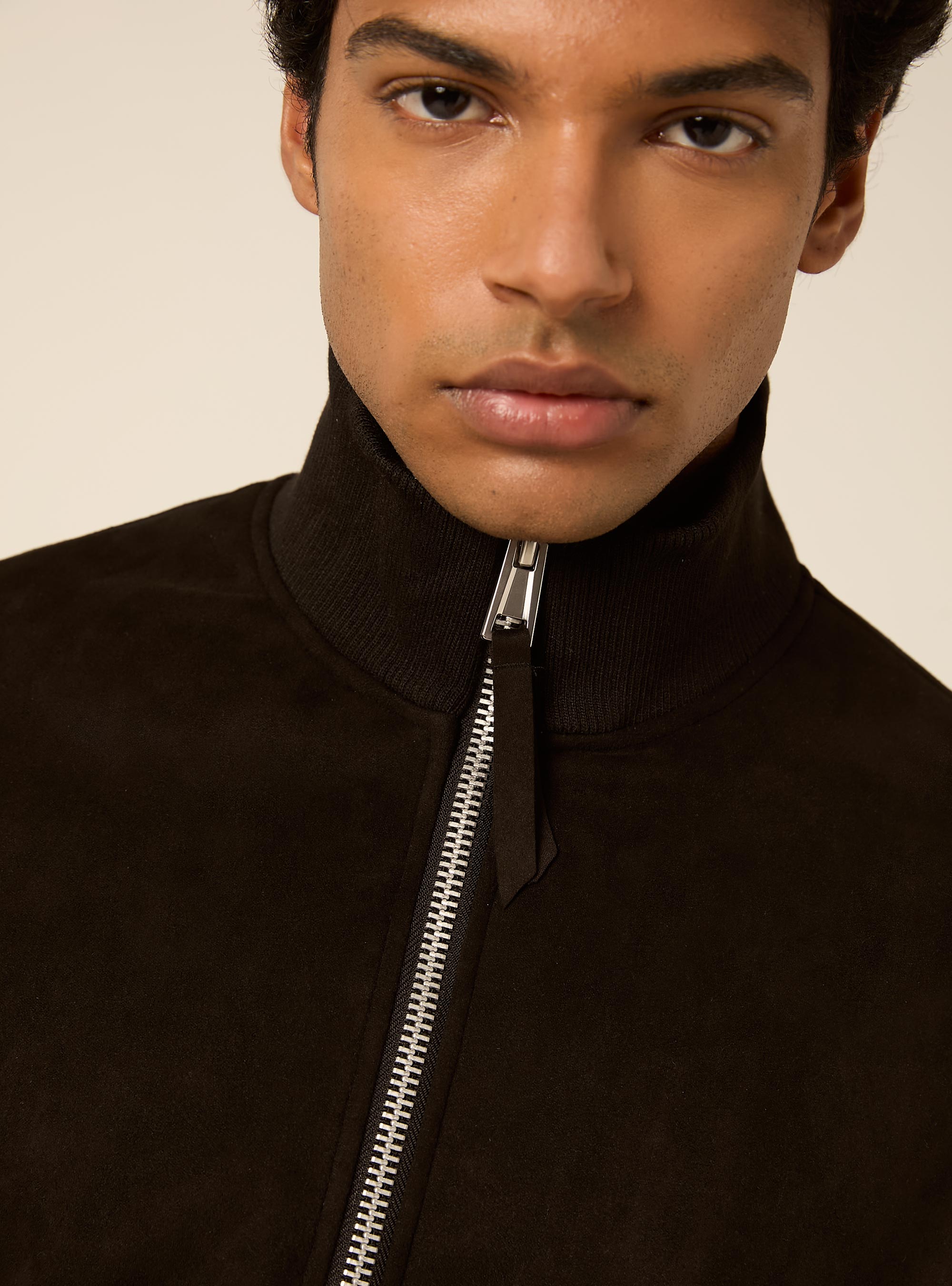 Faux suede high neck zip jacket, BK1 BLACK