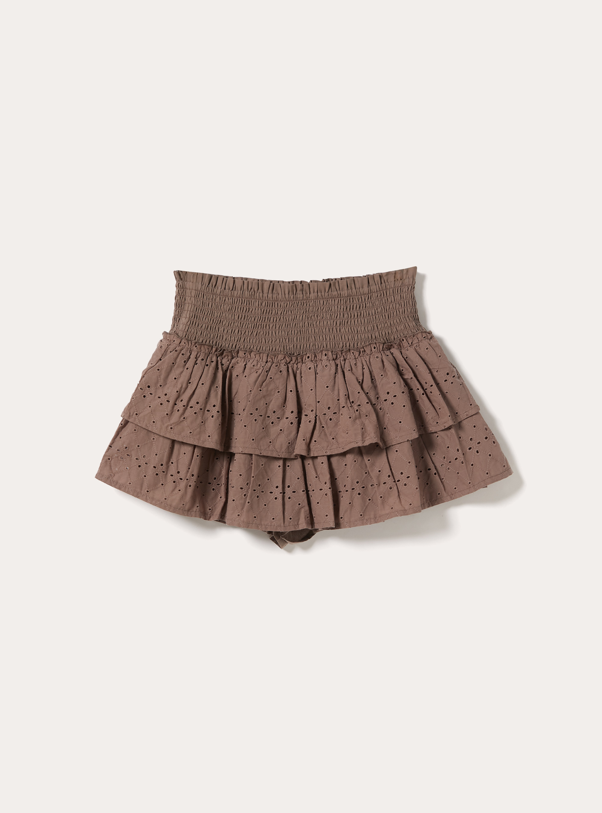 Broderie Anglaise Tiered Skort with Smocked Waistband, BR3 BROWN LIGHT