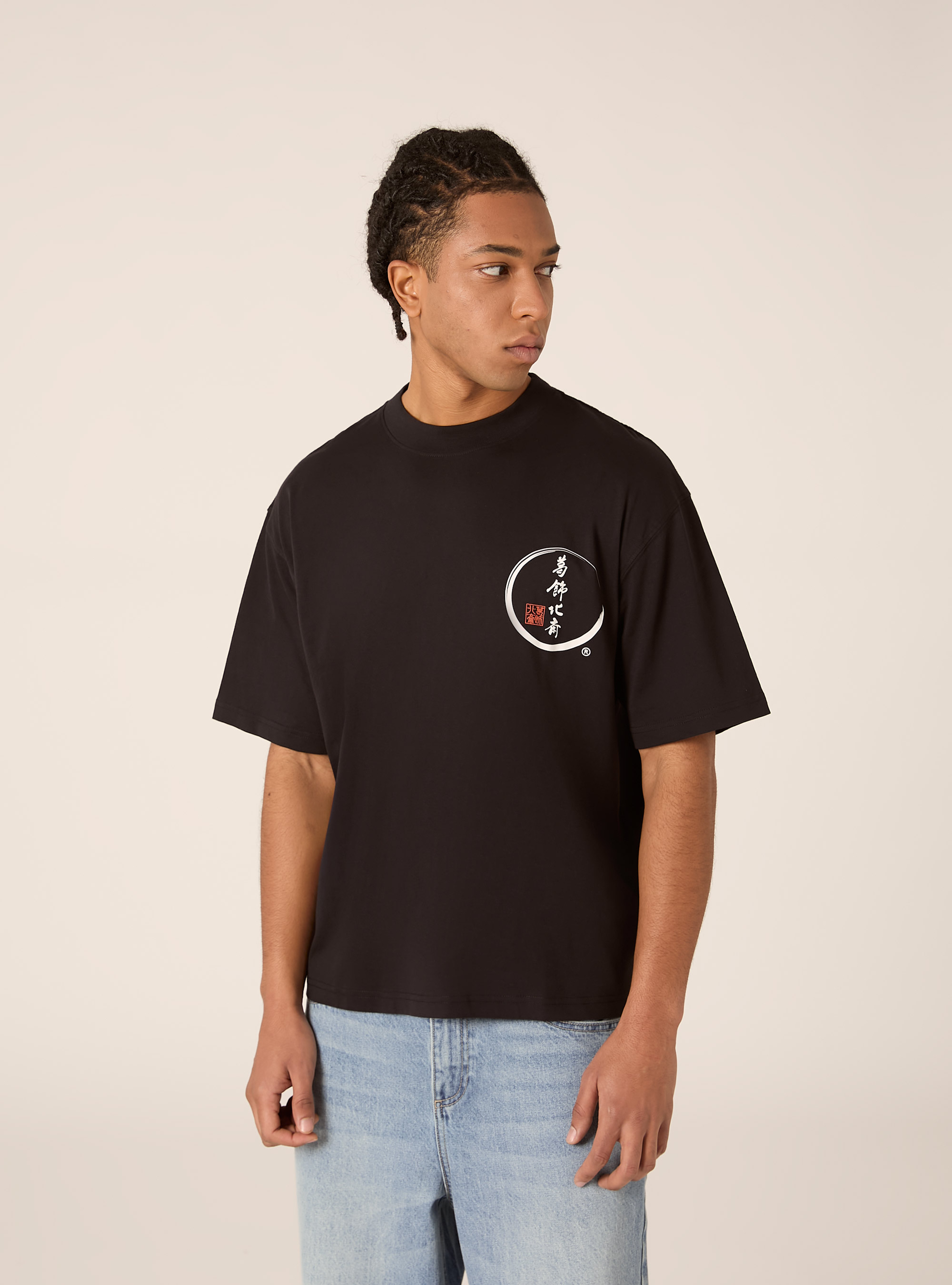 Camiseta de corte cuadrado Katsushika Hokusai / Alcott, BK1 BLACK
