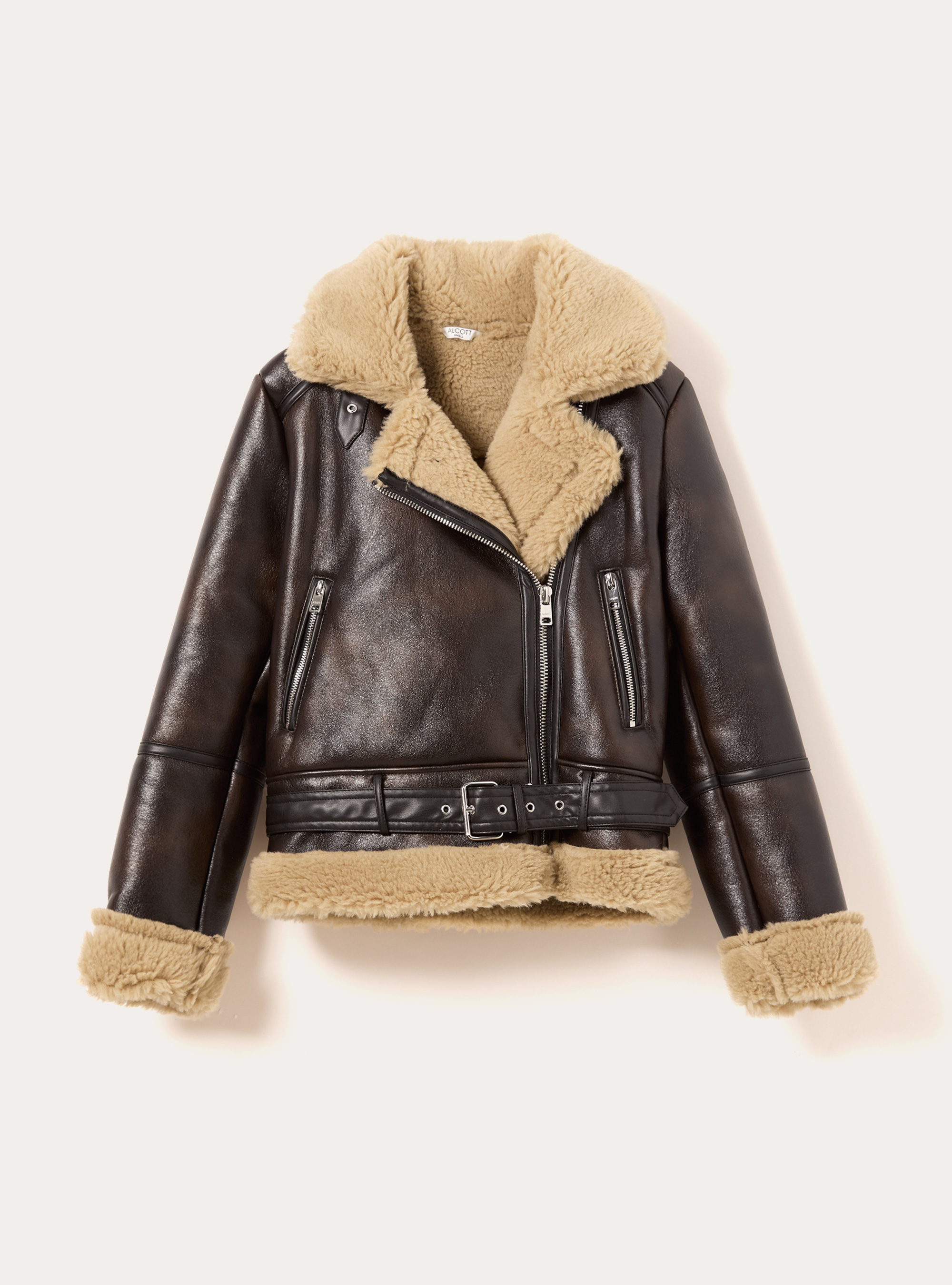 Veste en peau de mouton effet daim, BR1 BROWN DARK